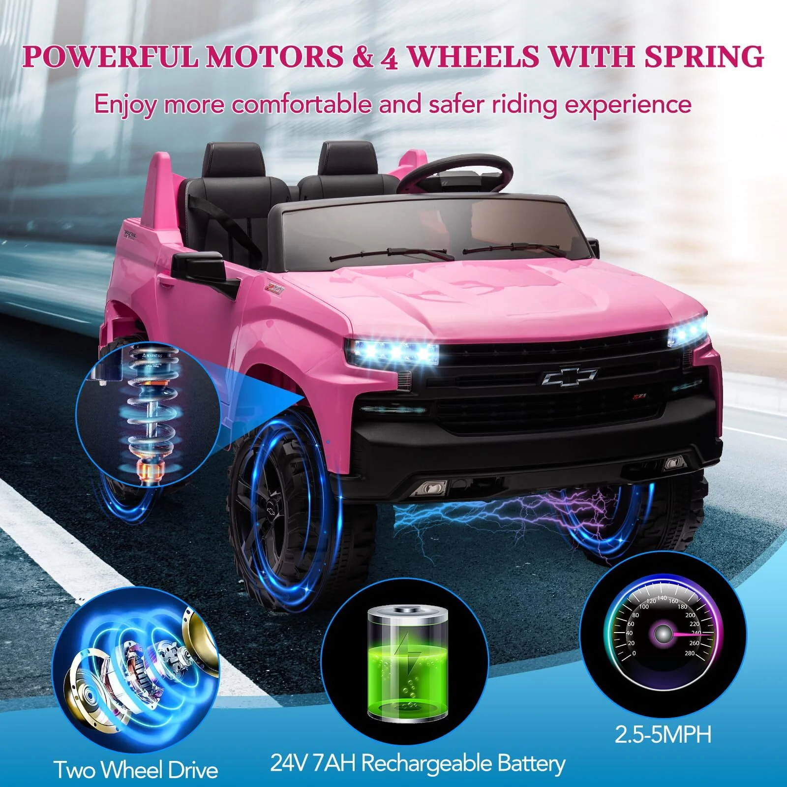2-Seater 24V Electric Ride-On Truck for Kids Pink - Image 8