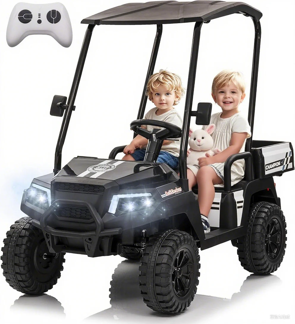 2-Seater 24V Ride-On Golf Cart Truck for Large Kids with Roof, Storage Trunk, and Remote Control - Image 13