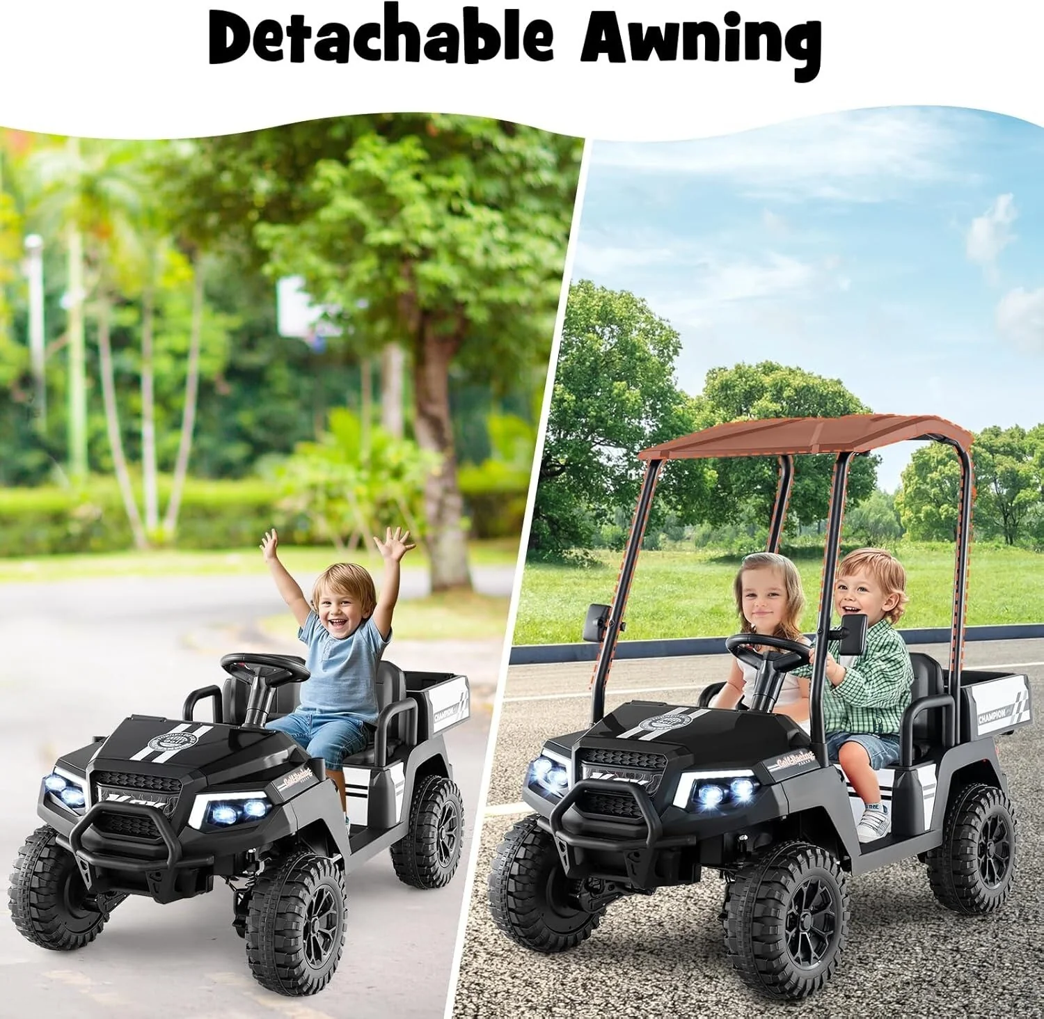 2-Seater 24V Ride-On Golf Cart Truck for Large Kids with Roof, Storage Trunk, and Remote Control - Image 21
