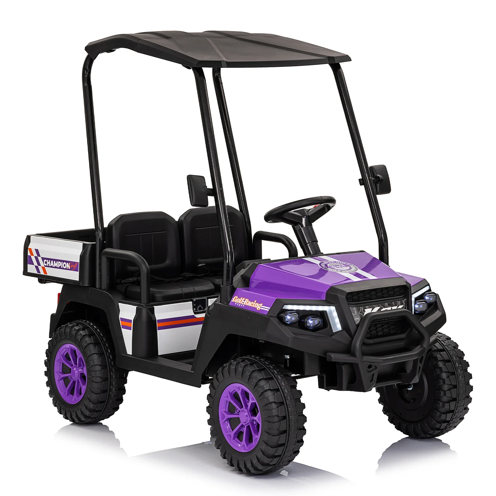2-Seater 24V Ride-On Golf Cart Truck for Large Kids with Roof, Storage Trunk, and Remote Control - Image 3