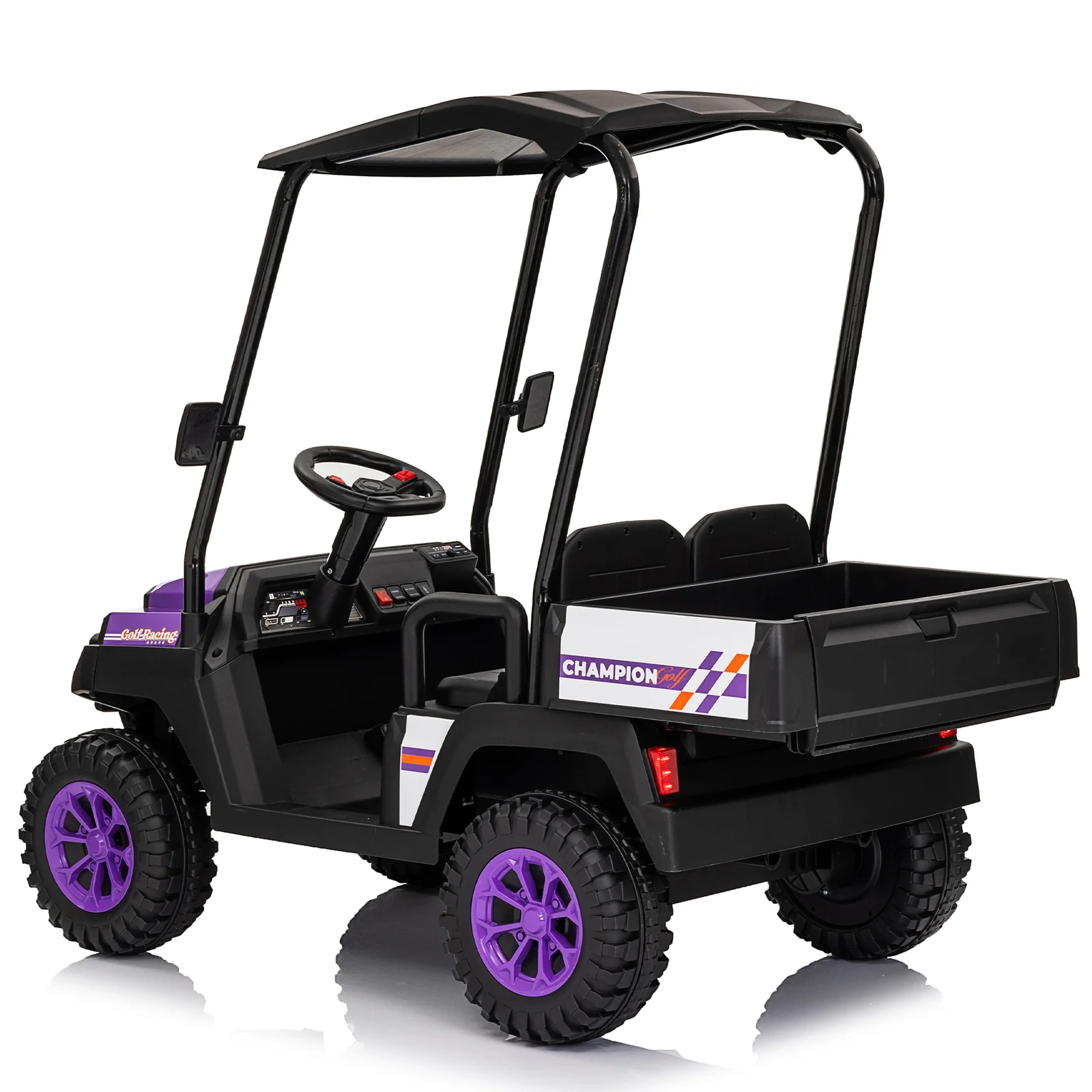 2-Seater 24V Ride-On Golf Cart Truck for Large Kids with Roof, Storage Trunk, and Remote Control - Image 4