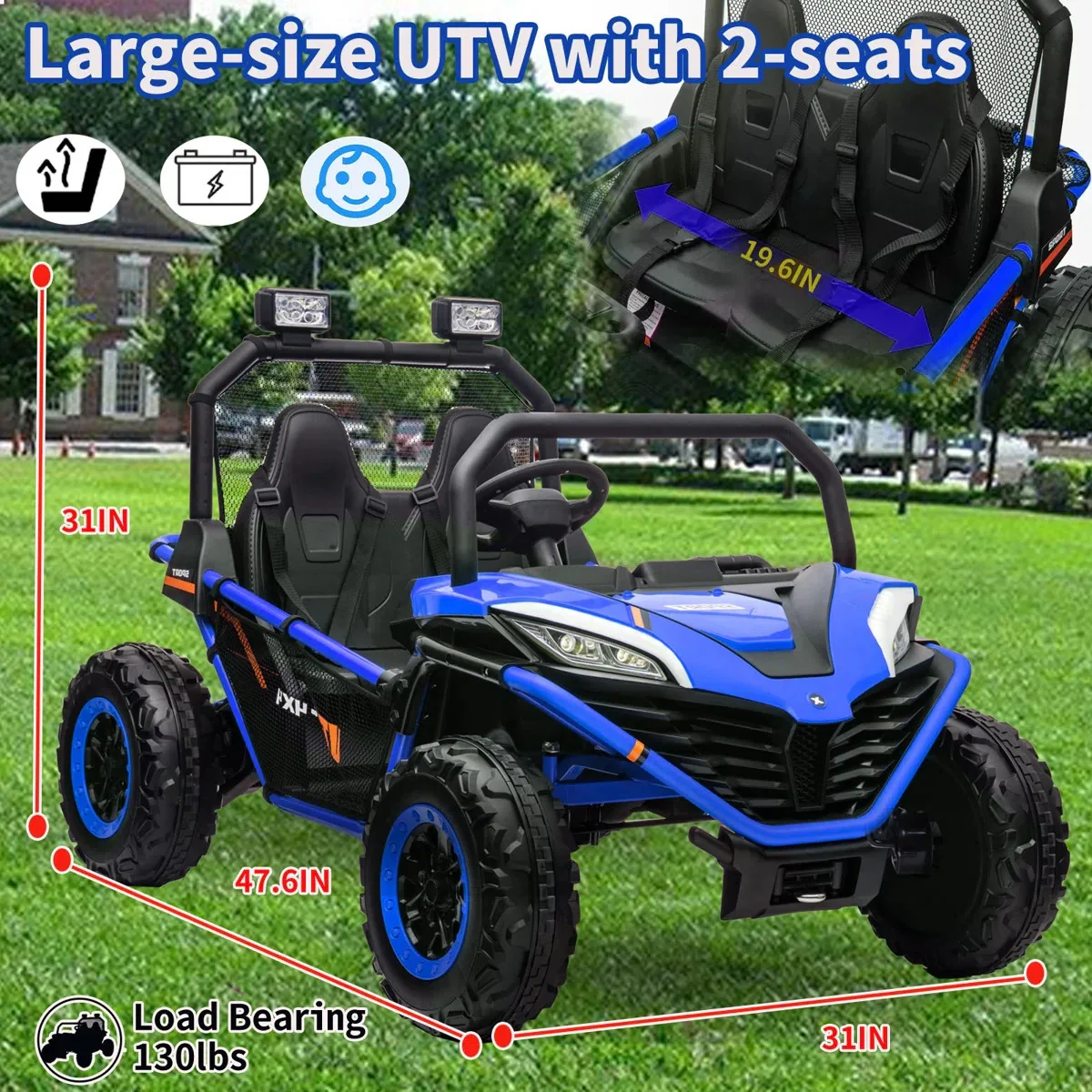 2-Seater 24V Ride-On UTV ATV Car with 12V Battery, Remote Control, and LED Lights - Image 4