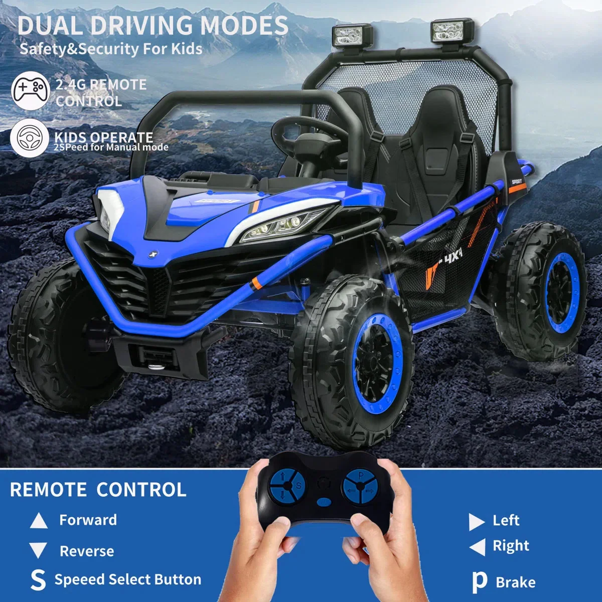 2-Seater 24V Ride-On UTV ATV Car with 12V Battery, Remote Control, and LED Lights - Image 6