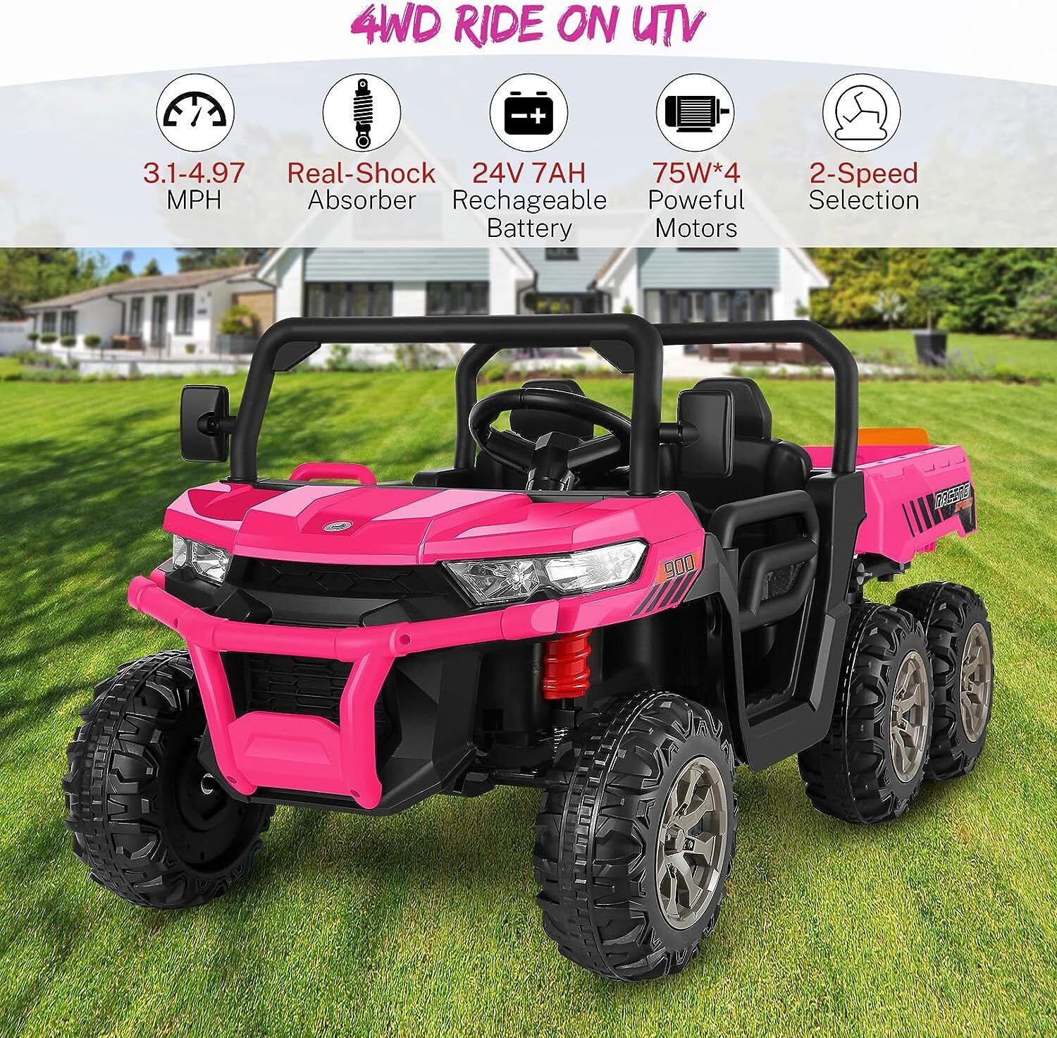 2 Seater 4WD Ride On Car with Dump Bed, Remote Control, and Music - 300W Motors, 24V - Image 13