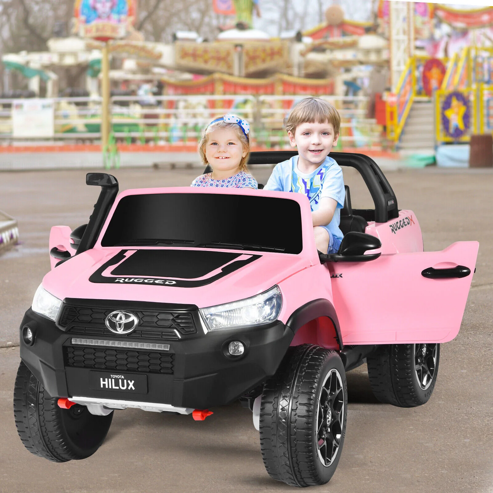 2-Seater 4WD Toyota Hilux Ride On Truck Car with Remote Control - Pink - Image 4
