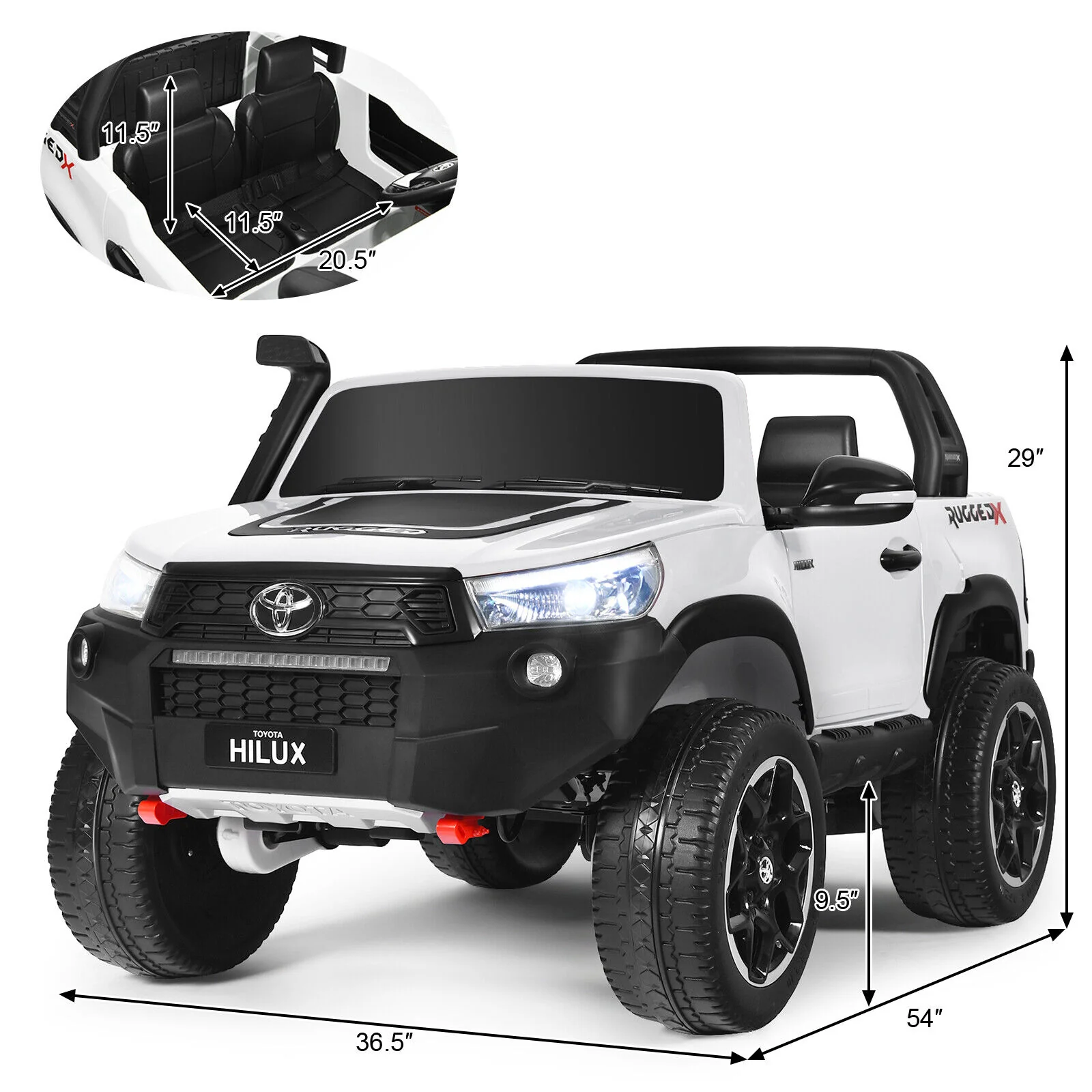 2-Seater 4WD Toyota Hilux Ride On Truck with Remote Control - Licensed, 12V, White - Image 2
