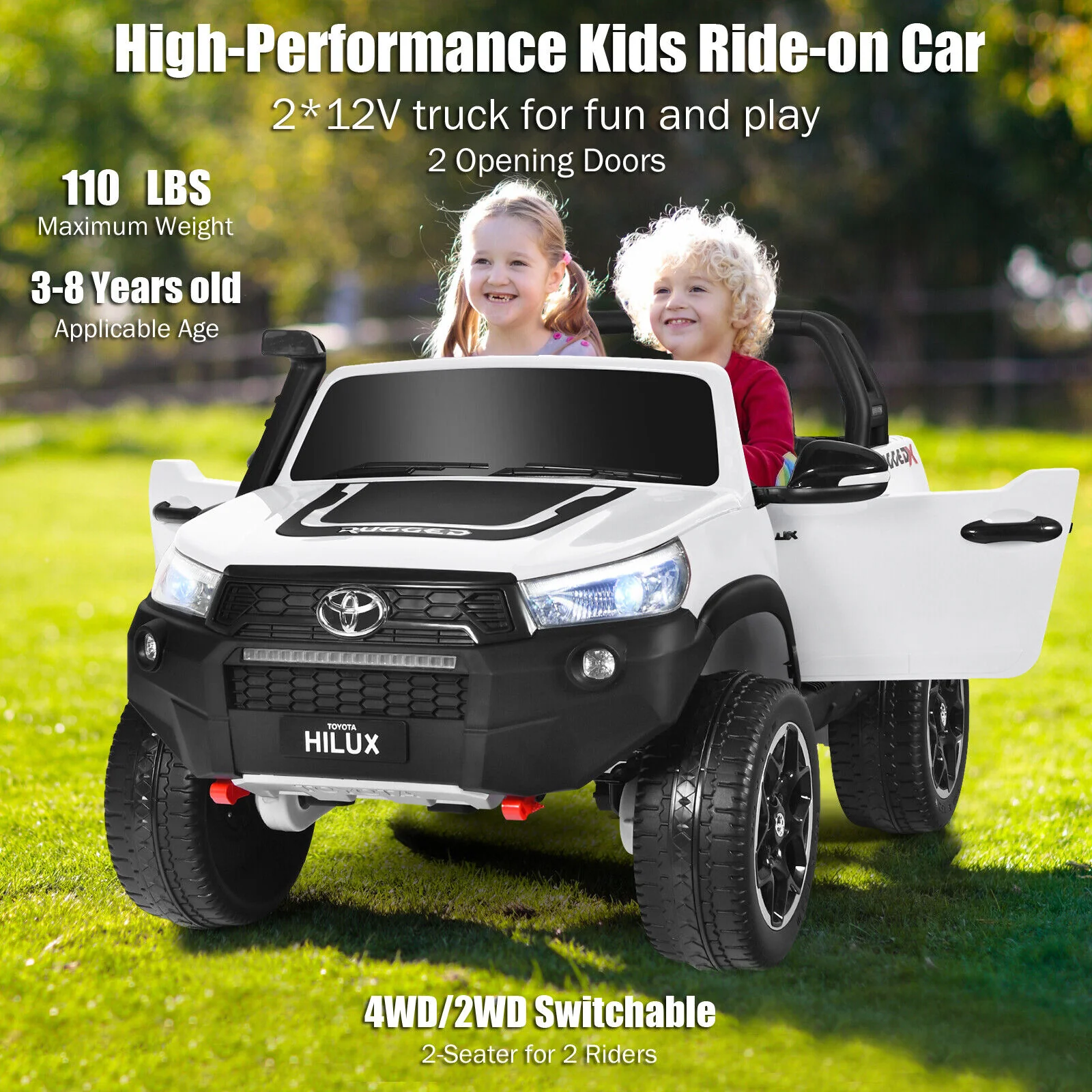 2-Seater 4WD Toyota Hilux Ride On Truck with Remote Control - Licensed, 12V, White - Image 5