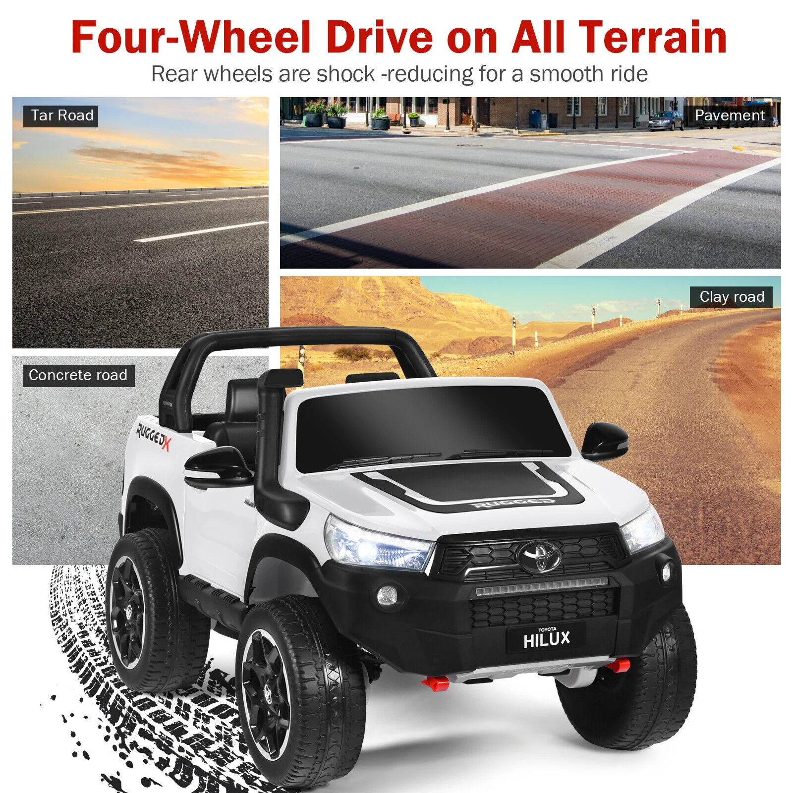 2-Seater 4WD Toyota Hilux Ride On Truck with Remote Control - Licensed, 12V, White - Image 6