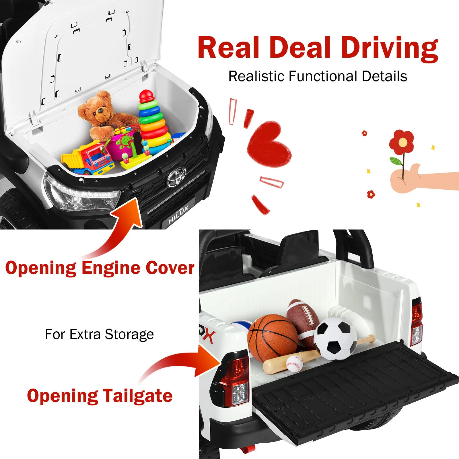 2-Seater 4WD Toyota Hilux Ride On Truck with Remote Control - Licensed, 12V, White - Image 9
