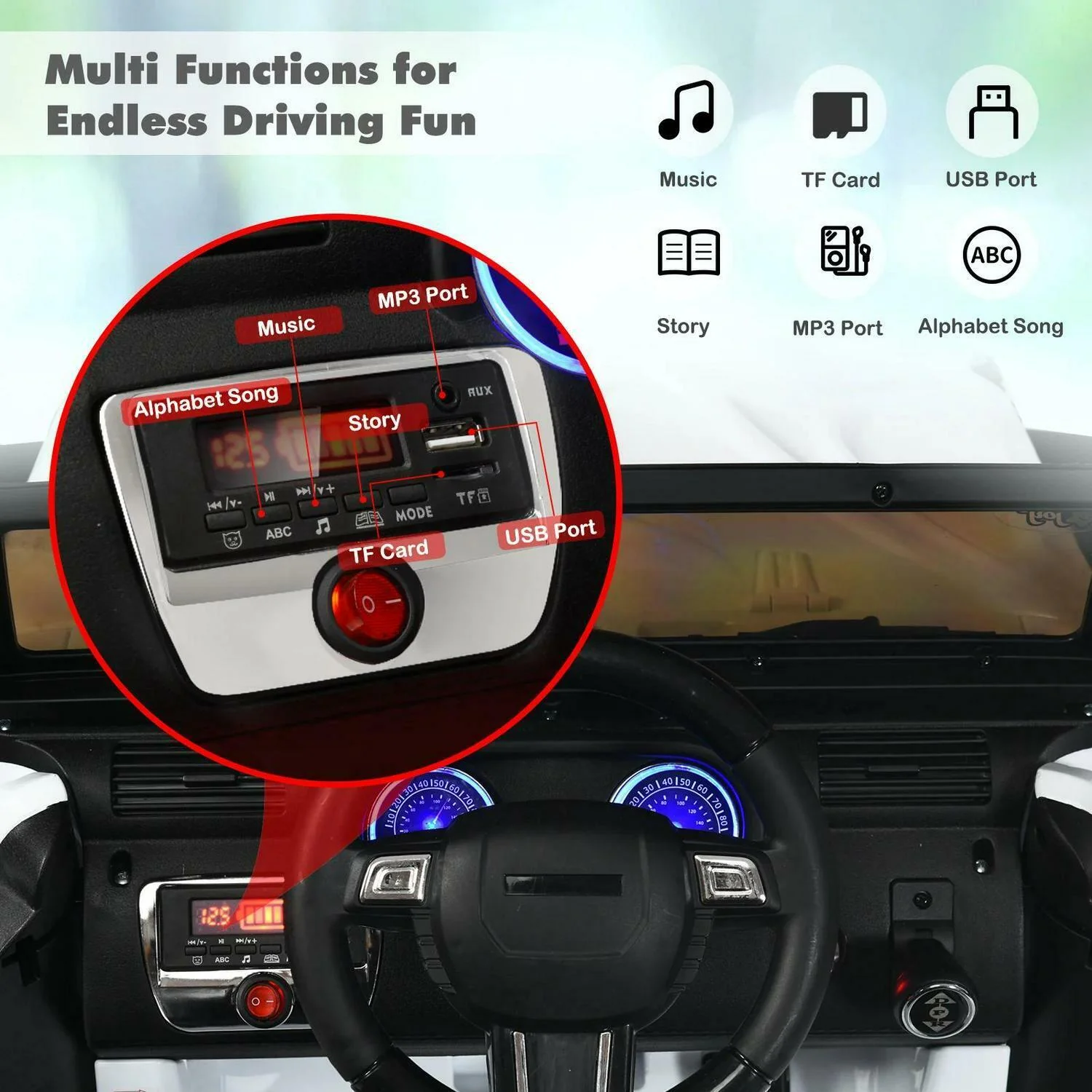 2-Seater Battery-Powered Jeep Car for Kids with Parental Remote Control - White - Image 5