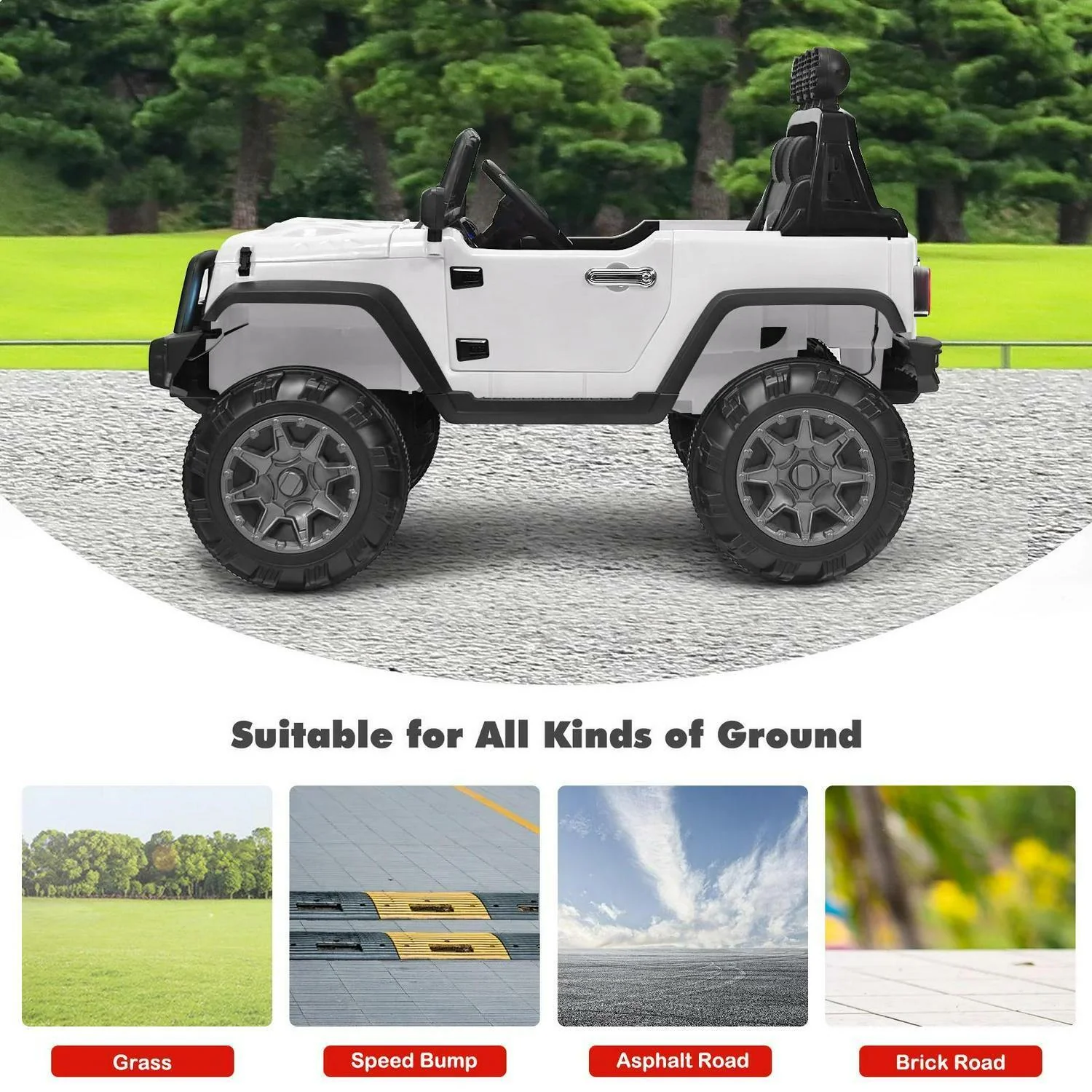 2-Seater Battery-Powered Jeep Car for Kids with Parental Remote Control - White - Image 6