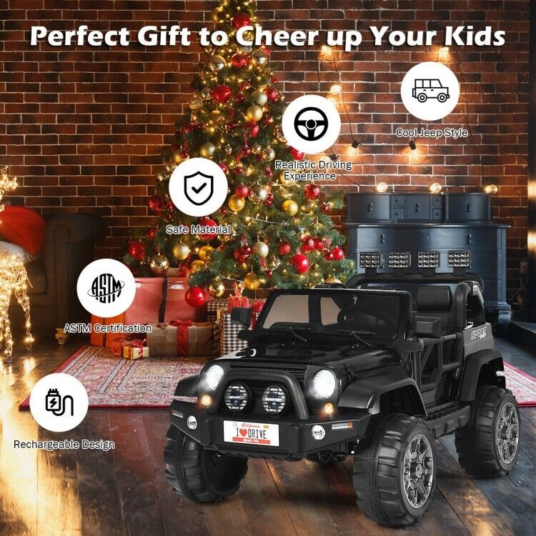 2-Seater Black Electric Ride-On Car for Kids with Remote Control - 12V Toy Truck - Image 6