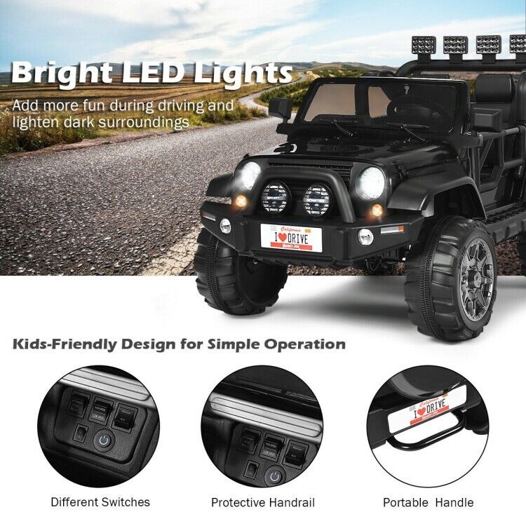2-Seater Black Electric Ride-On Car for Kids with Remote Control - 12V Toy Truck - Image 7