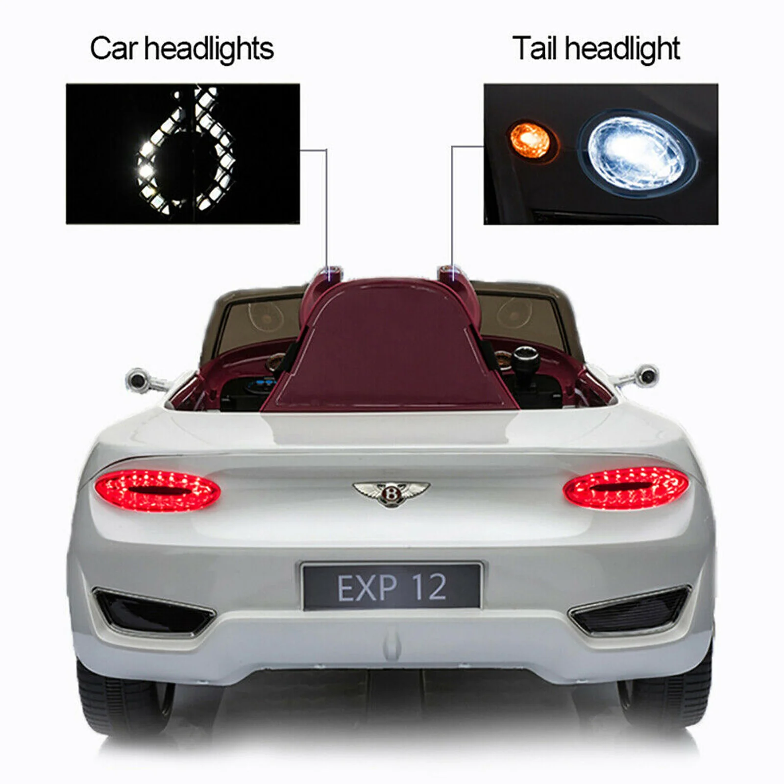 2-Seater 12V Electric Ride-On Car Toy with Remote, LED Lights, MP3 Player, Bentley Style for Kids - Image 5