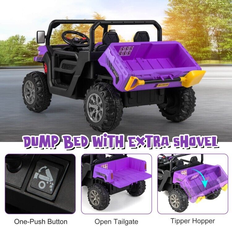2-Seater Electric Dump Truck Ride-On for Kids with Remote Control - 12V - Image 10