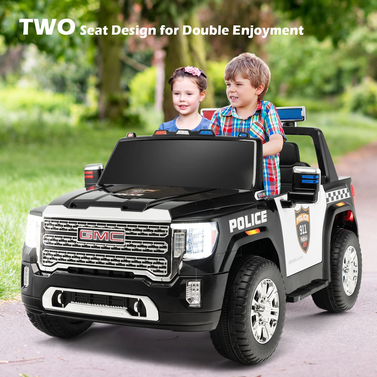 2-Seater Electric Police Car for Kids with Dual Control Modes - 12V Ride On Toy - Image 3