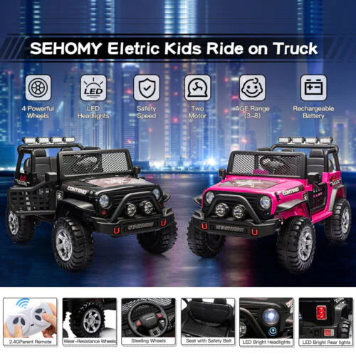 2-Seater Electric Ride On Jeep Toy with USB, Bluetooth, and Remote Control for Kids (12V) - Image 2