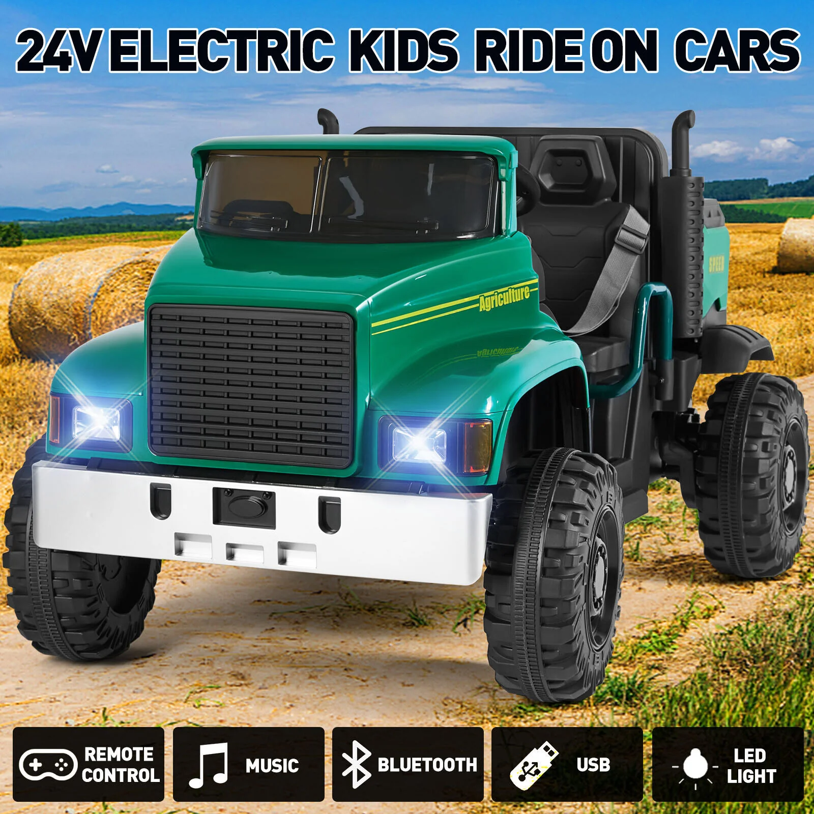 2-Seater Electric Ride-On Tractor with Dump Bed and 3-Speed RC - 24V Battery Powered Toy Car - Image 2