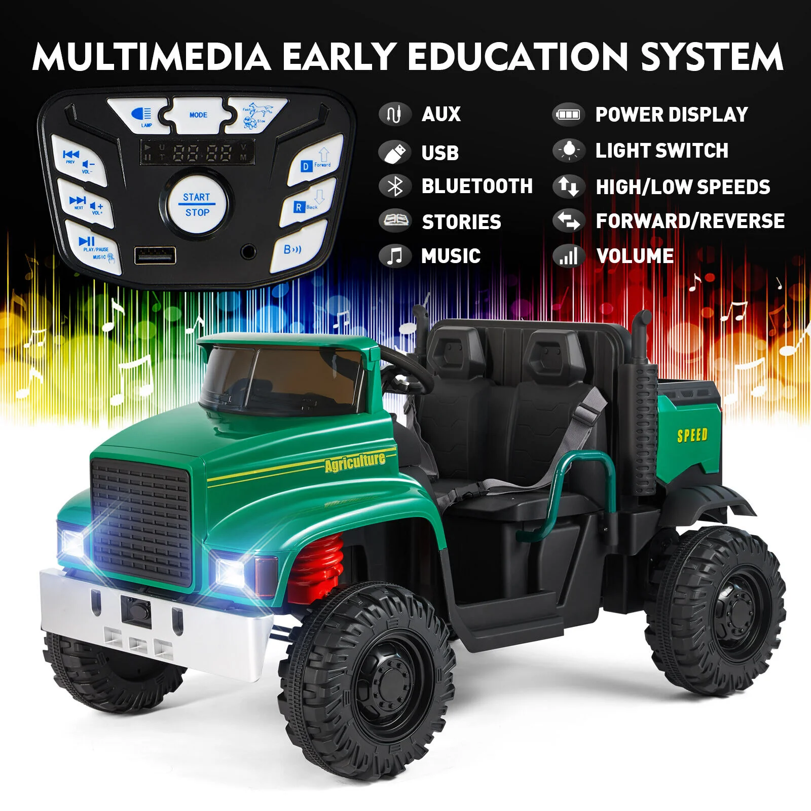 2-Seater Electric Ride-On Tractor with Dump Bed and 3-Speed RC - 24V Battery Powered Toy Car - Image 4