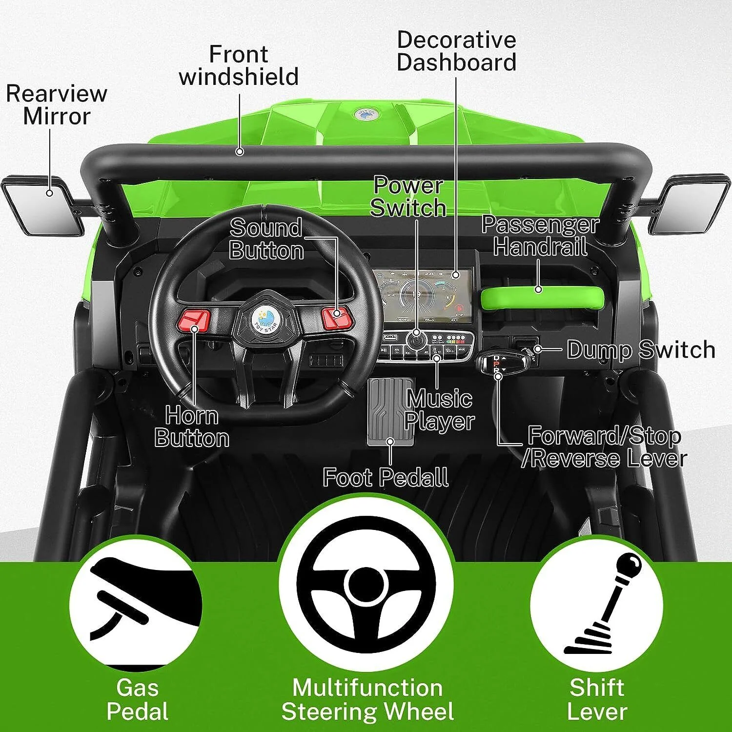 2-Seater Electric Truck Tractor for Kids with Dump Bed and 3 Speeds - 24V - Image 47
