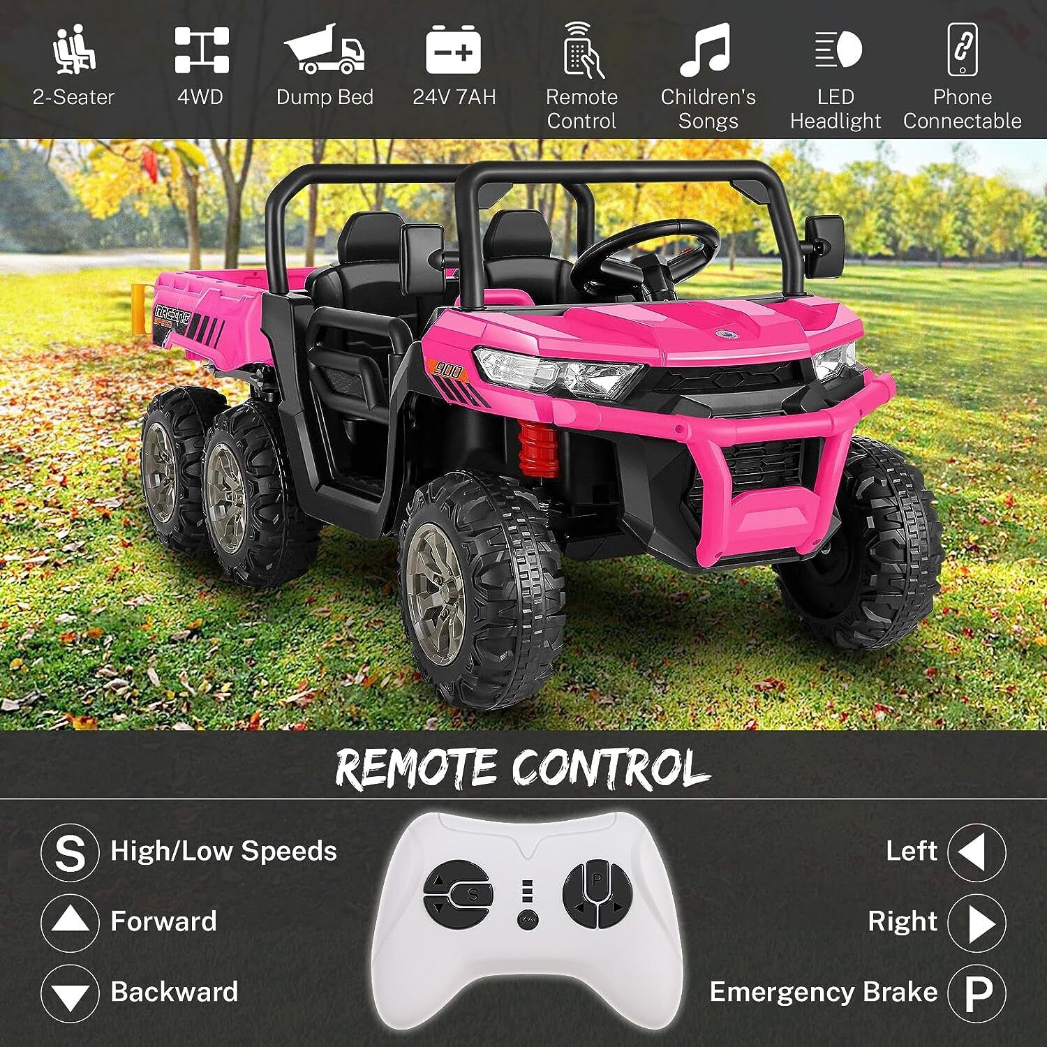 2-Seater Electric Truck Tractor with Dump Bed and Remote Control - 24V - Image 13