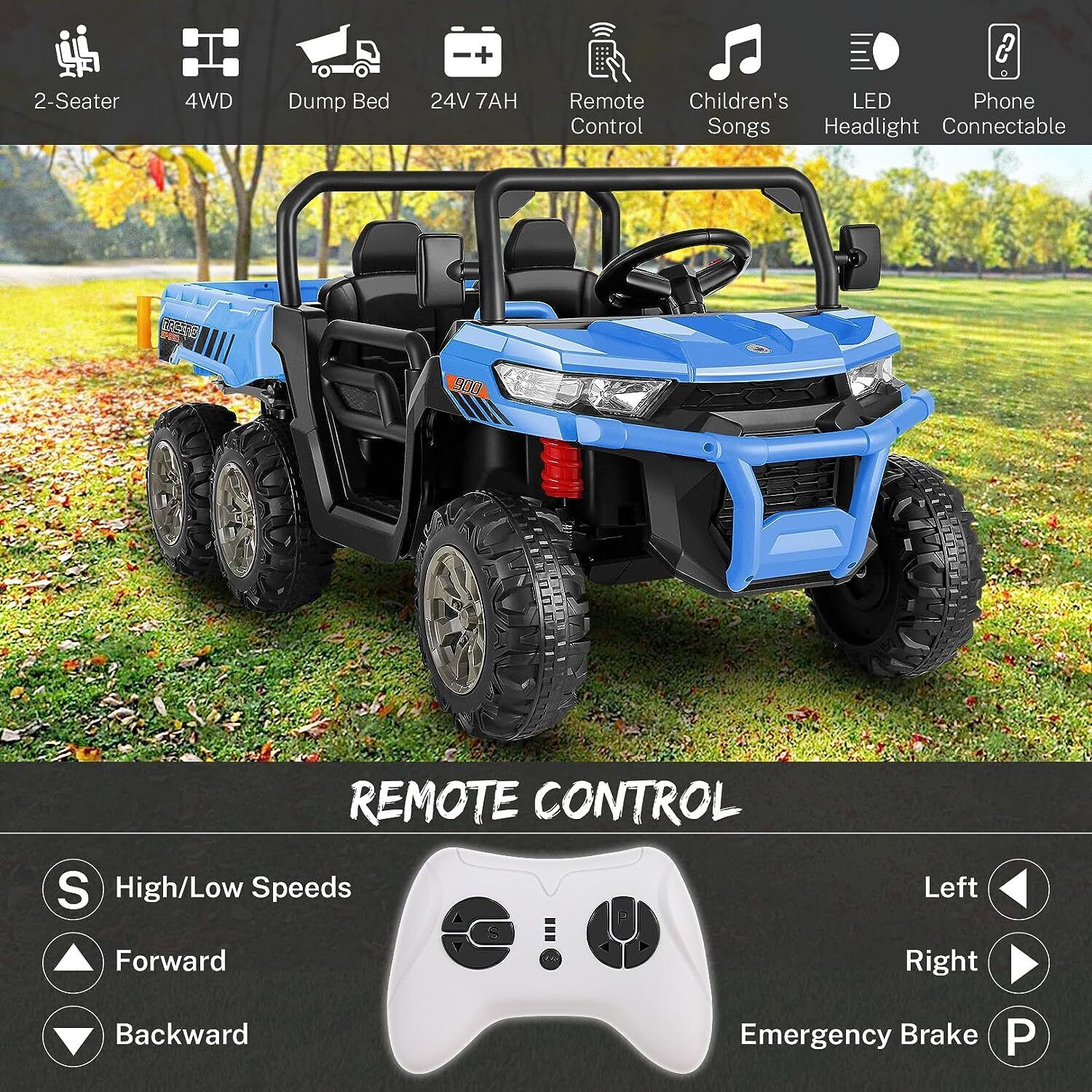 2-Seater Electric Truck Tractor with Dump Bed and Remote Control - 24V - Image 60