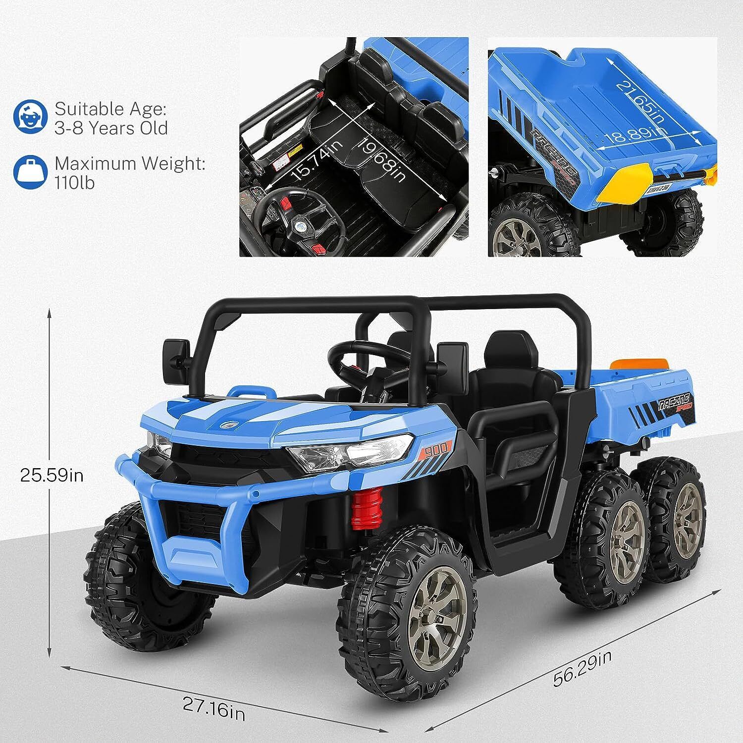 2-Seater Electric Truck Tractor with Dump Bed and Remote Control - 24V - Image 61
