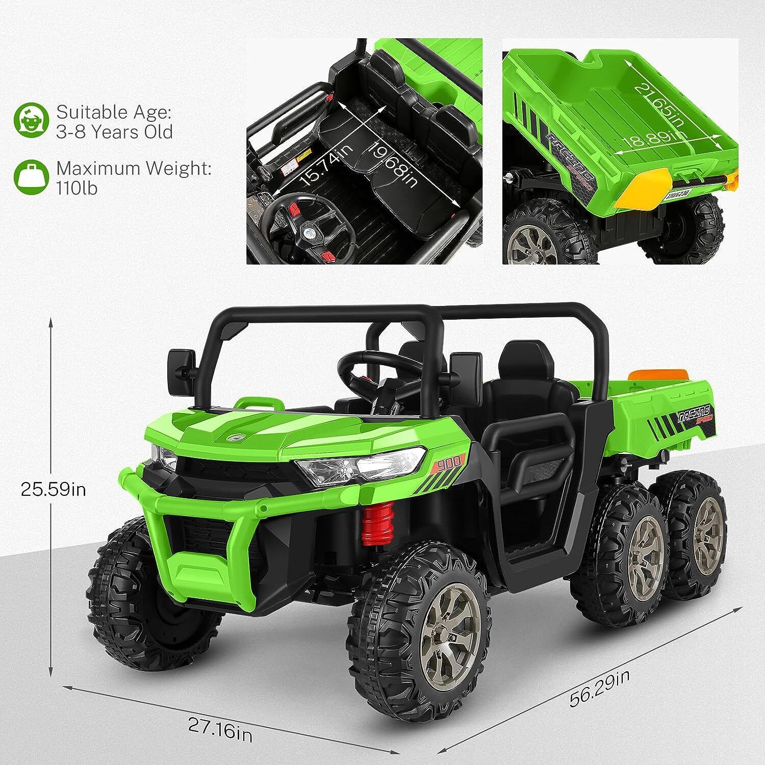 2-Seater Electric Truck Tractor with Dump Bed and Remote Control for Kids (24V) - Image 50