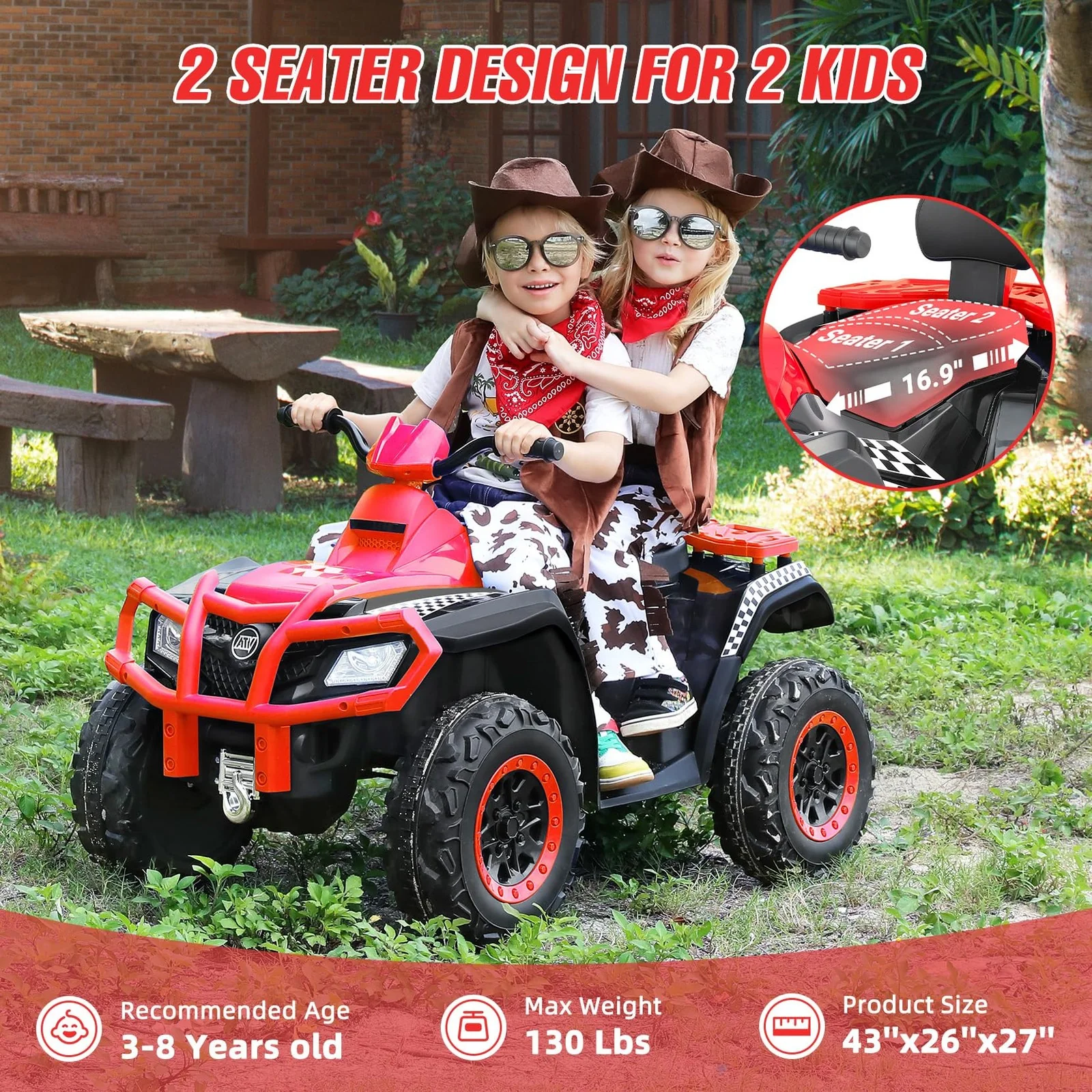 12V Electric 2-Seater Kids ATV with 10AH Battery and Four-Wheel Drive - Image 4