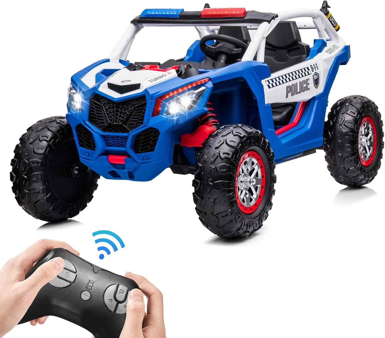 2-Seater Kids Electric UTV 24V with Power Wheels, LED Lights, and Music in Blue - Image 16