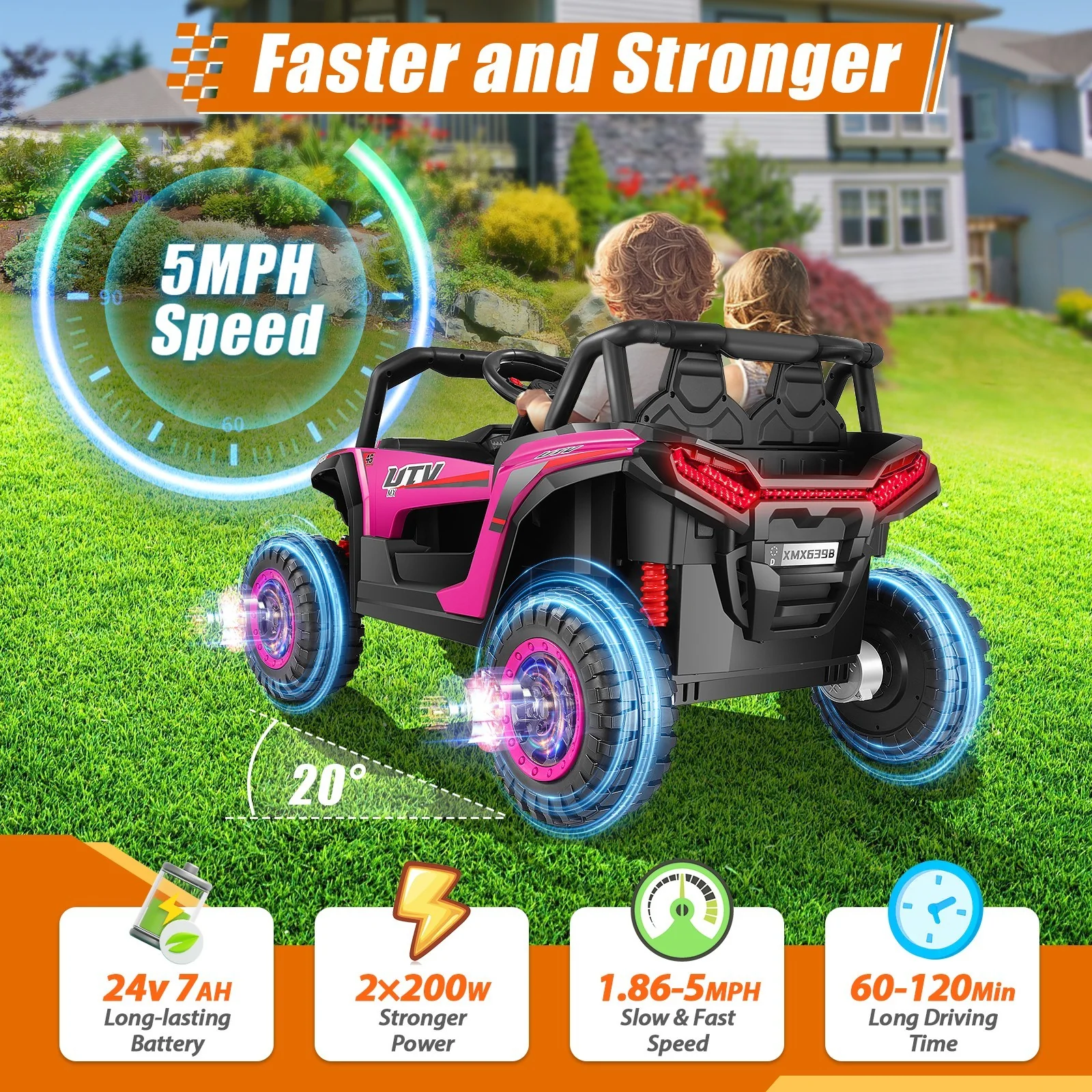 24V Power Kids Electric UTV Ride-On Toy with Remote Control for Two - Image 3