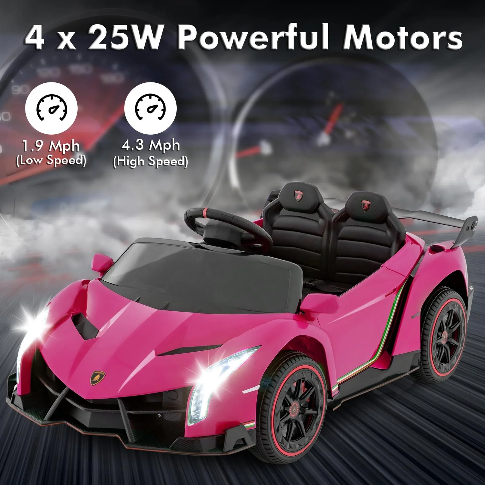 12V 4WD Licensed Lamborghini Veneno Electric Ride-On Car for Kids, 2-Seater - Image 4