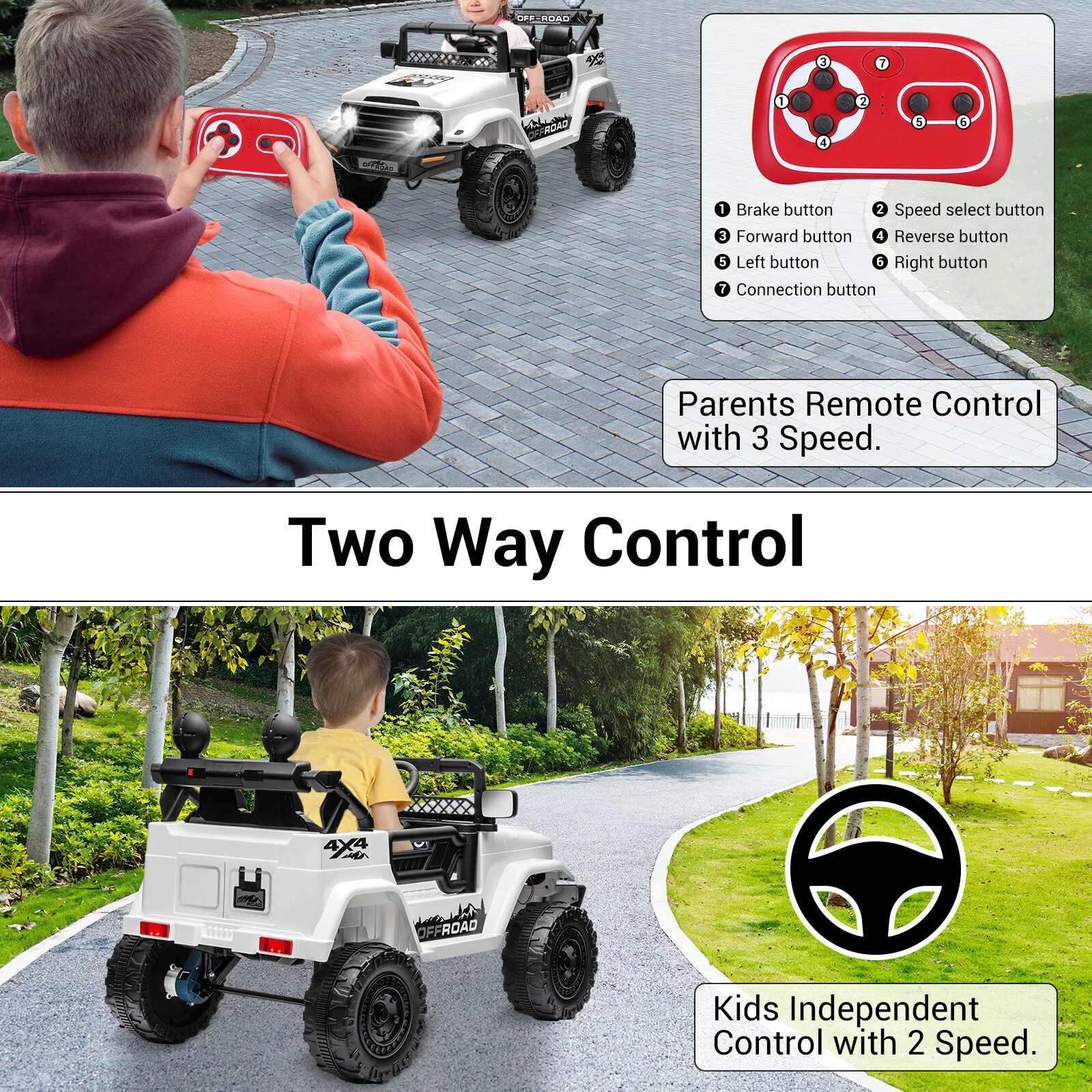 12V Battery-Powered Electric Ride-On Jeep Car for Kids with Remote Control, 2-Seater - Image 7