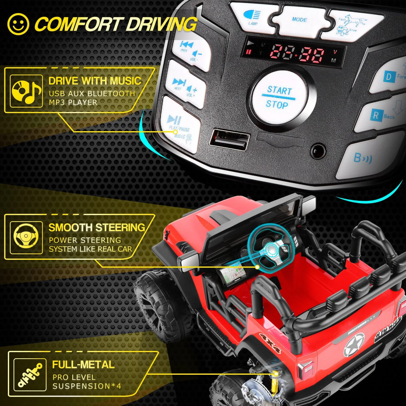 2-Seater Kids Ride on Car Truck with Remote Control, 3 Speeds, and LED Lights - 24V 2x200W - Image 8