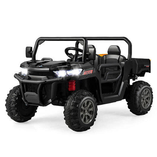 2-Seater Kids Ride-On Dump Truck with Functional Dump Bed and Shovel, Black