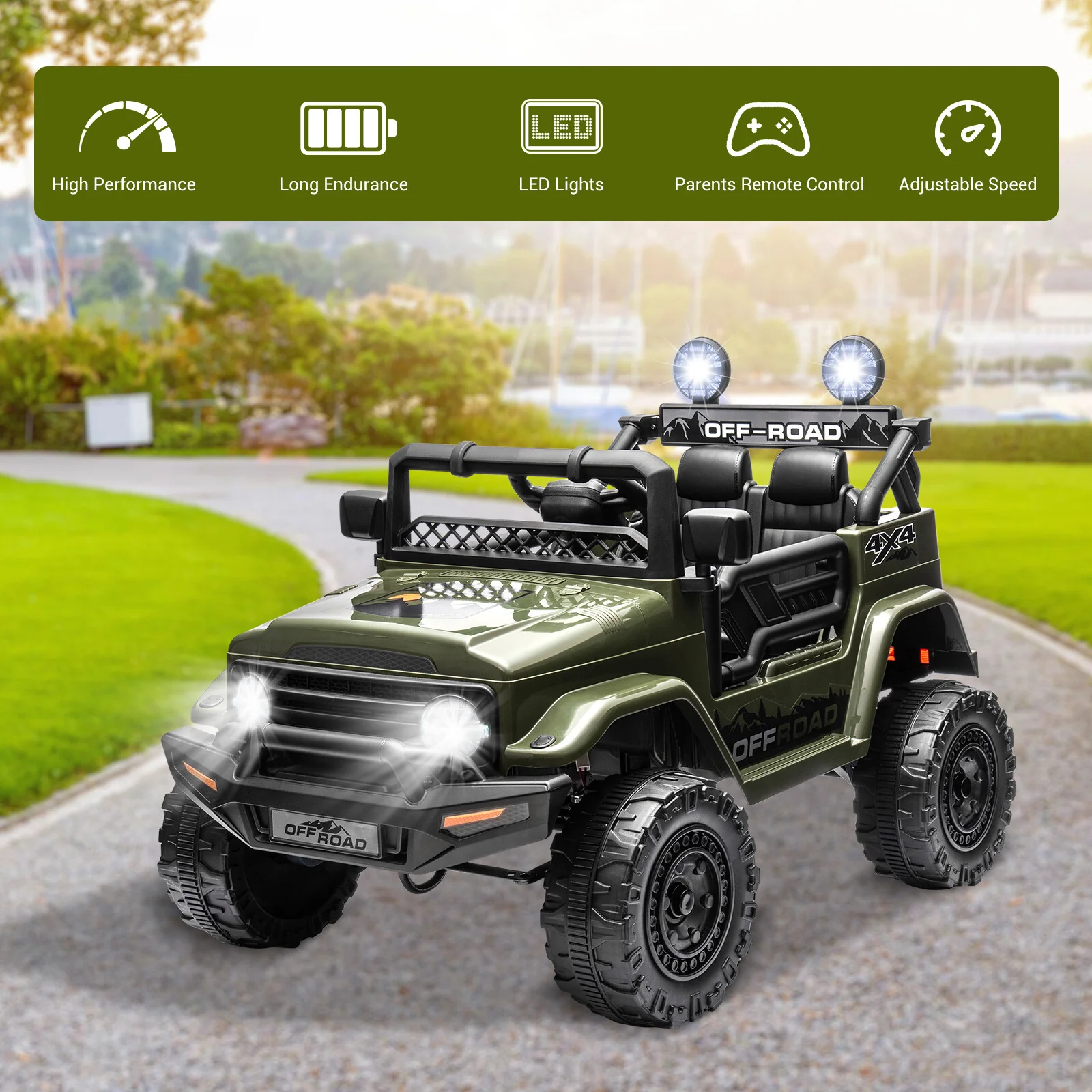 2-Seater Kids Electric Ride-On Jeep Truck with 12V Battery, RC Control, and MP3 Player - Image 2