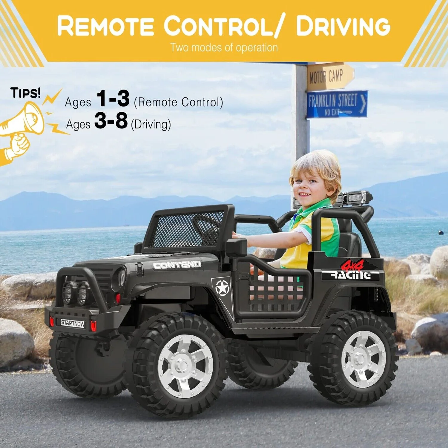 2-Seater Kids Ride-On Truck with Remote Control, LED Lights, Music, and Double Doors - Image 6