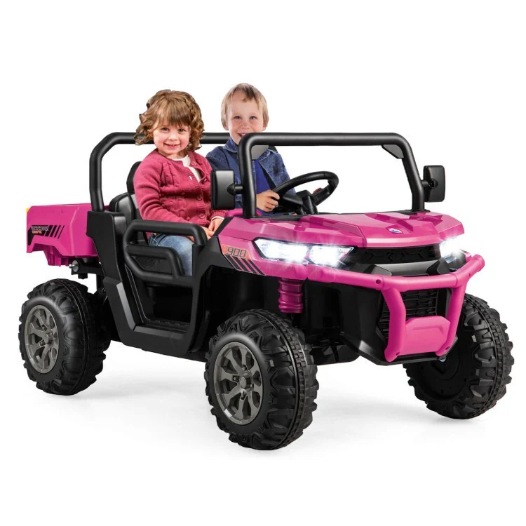 2-Seater Kids Ride-On Pink UTV Dump Truck with Remote Control, Dump Bed, and Shovel - Image 11