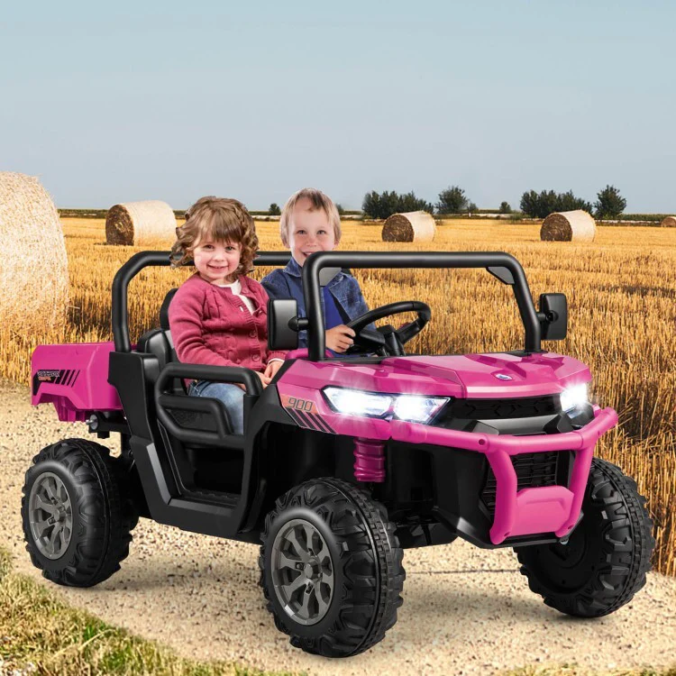2-Seater Kids Ride-On Pink UTV Dump Truck with Remote Control, Dump Bed, and Shovel - Image 2