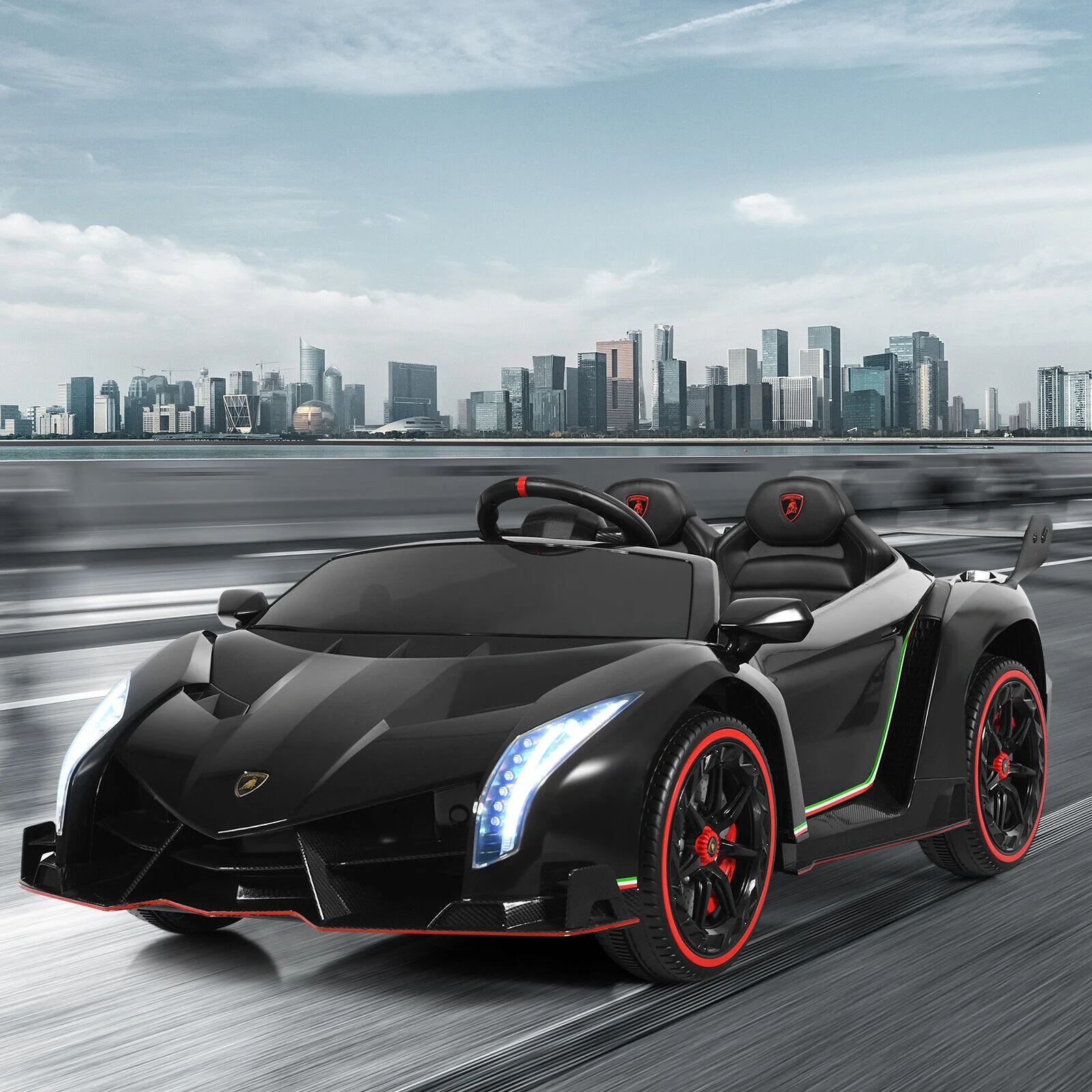 2-Seater Licensed Lamborghini Kids Ride On Car with RC and Swing Function - Black (12V) - Image 3