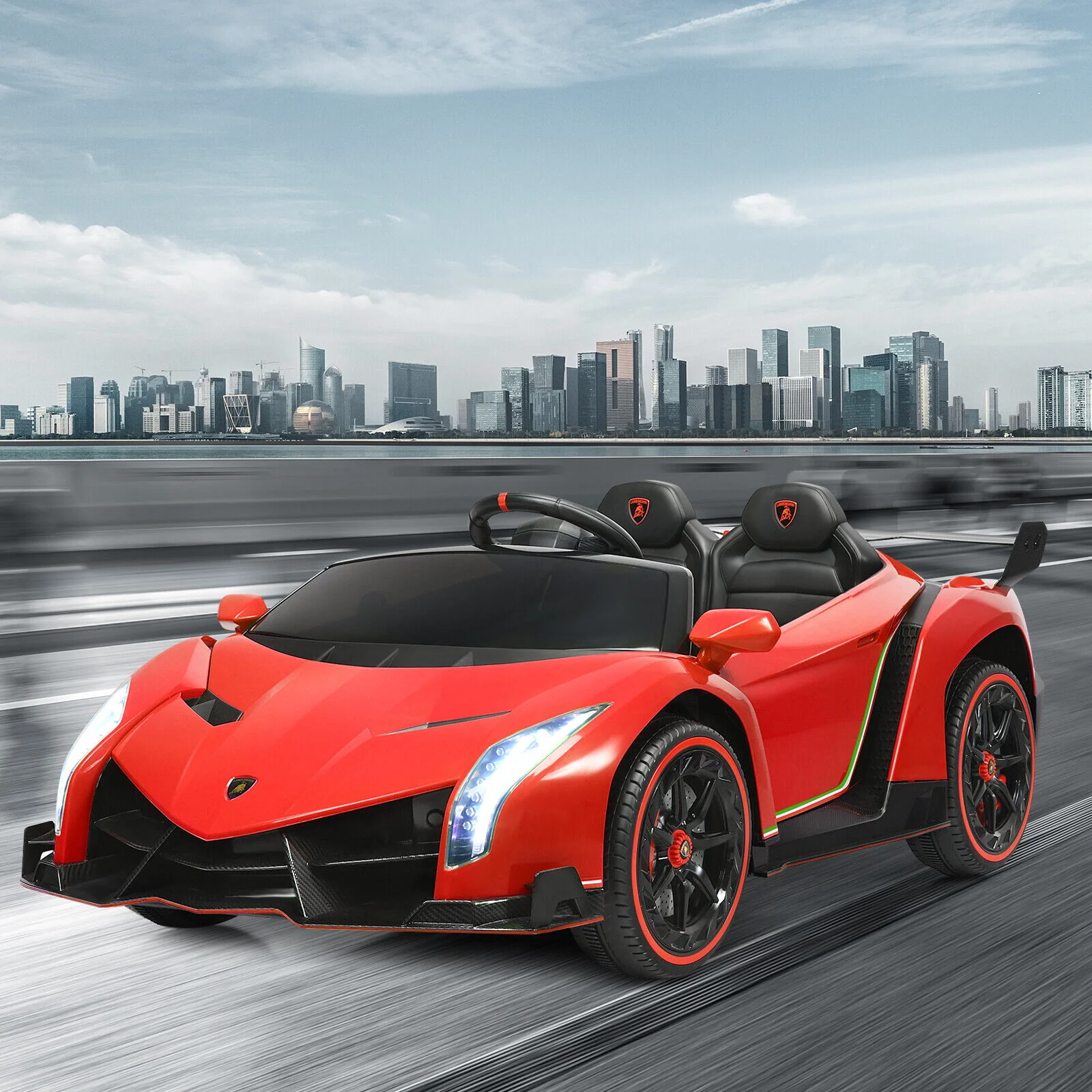 2-Seater Licensed Lamborghini Kids Ride On Car with RC and Swing Function - Red (12V) - Image 3
