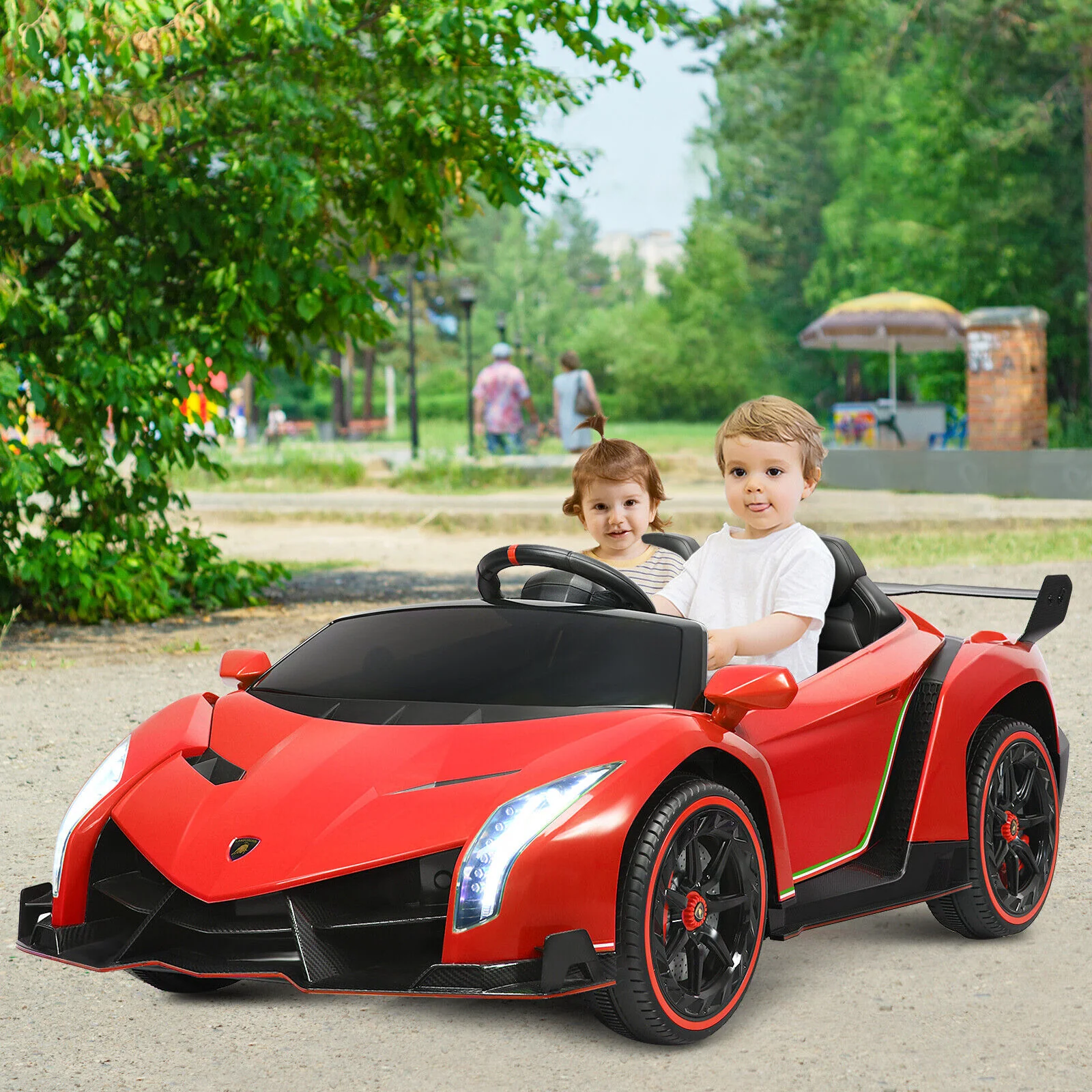 2-Seater Licensed Lamborghini Kids Ride On Car with RC and Swing Function - Red (12V) - Image 4
