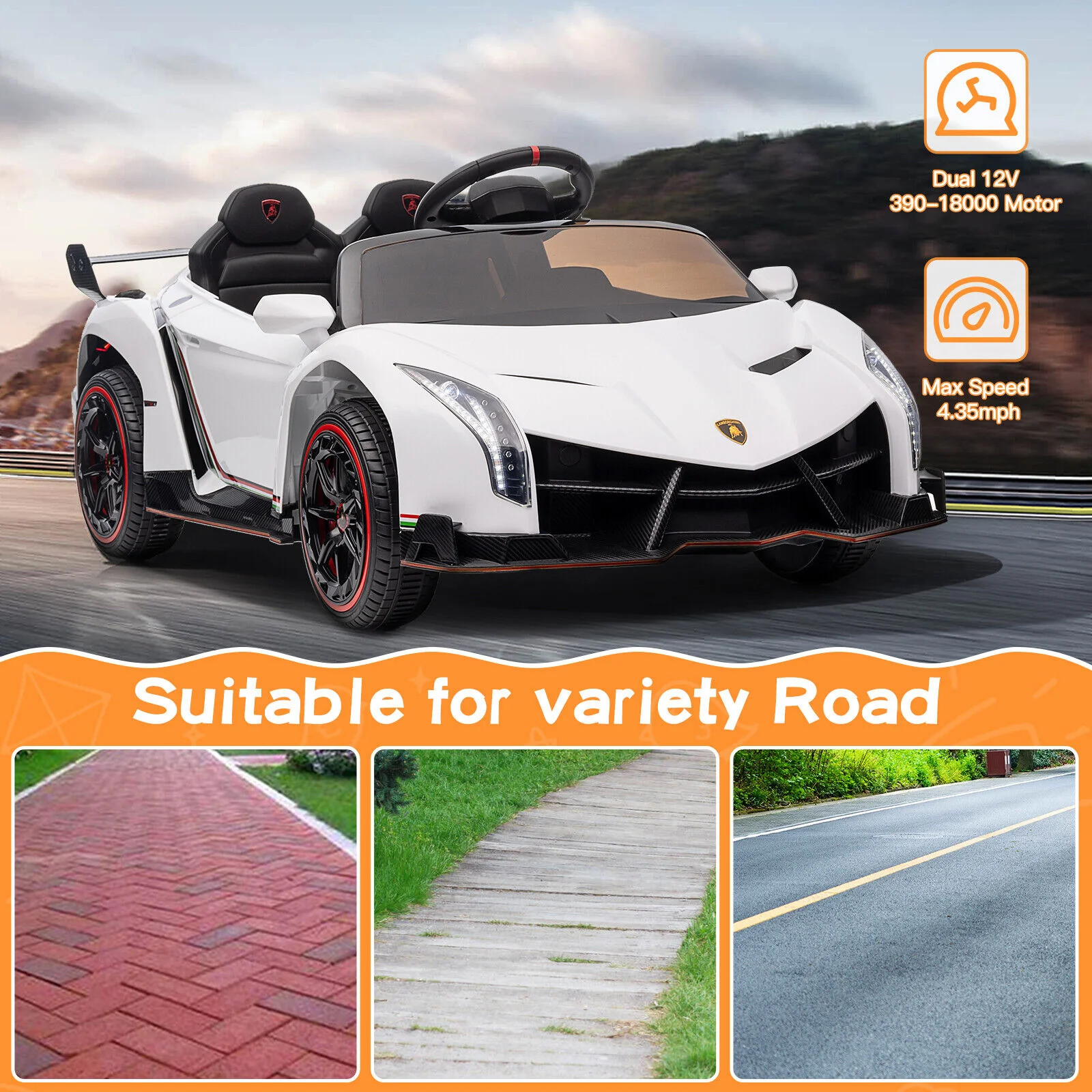 2-Seater Licensed Lamborghini Kids Ride On Car with Remote Control - 12V Electric Vehicle - Image 11