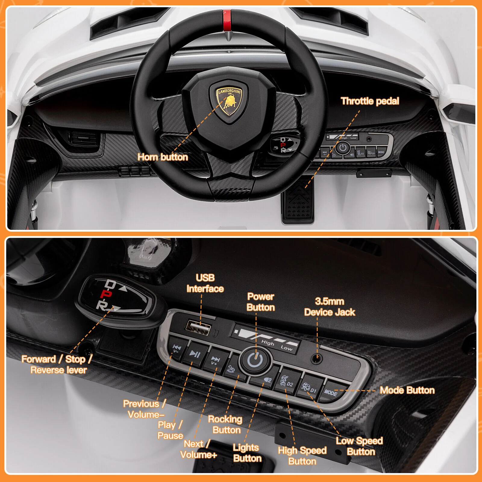 2-Seater Licensed Lamborghini Kids Ride On Car with Remote Control - 12V Electric Vehicle - Image 12