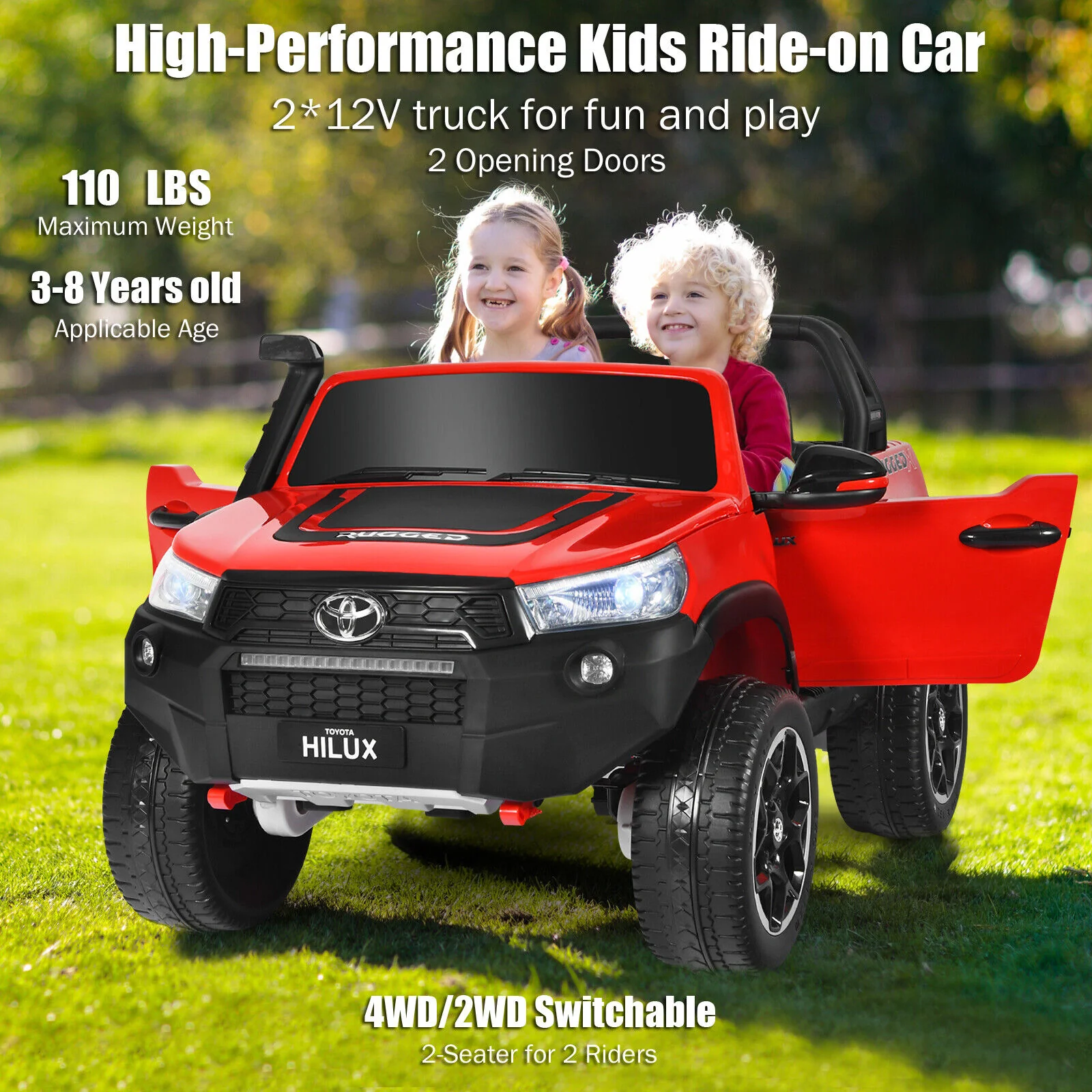 2-Seater Licensed Toyota Hilux Ride On Truck Car with Remote Control - Red - Image 5