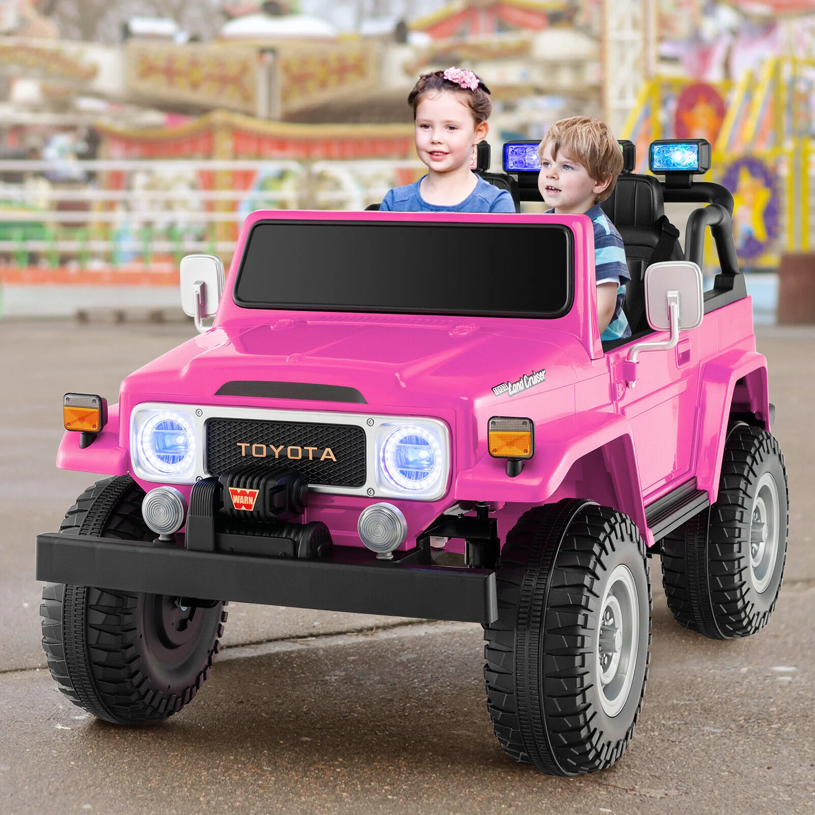 2-Seater Pink Battery Powered Ride-On Car with 3-Point Seat Belts and Doors - 12V - Image 3