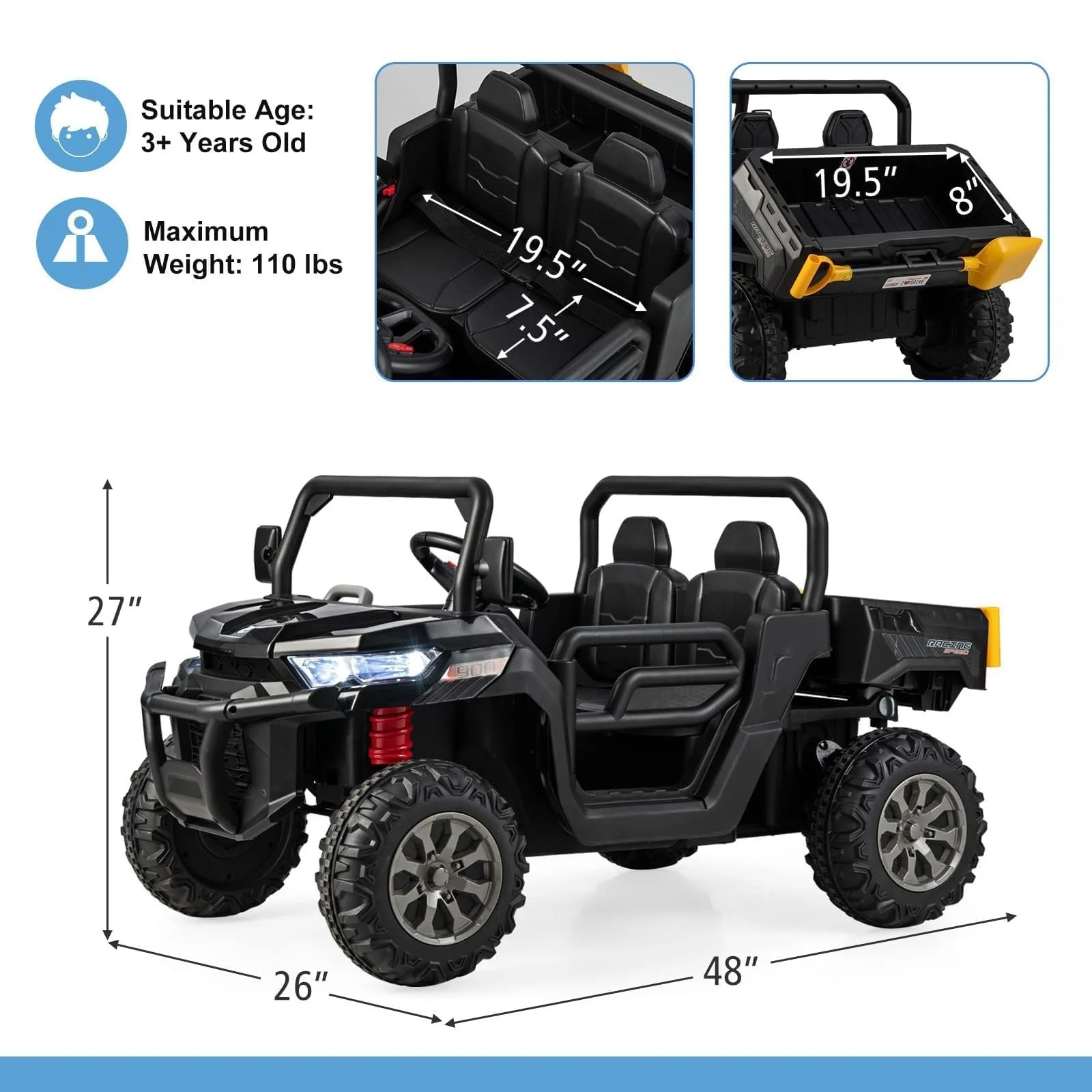 2-Seater 12V Off-Road UTV Electric Ride-On Car with Remote Control - Image 7