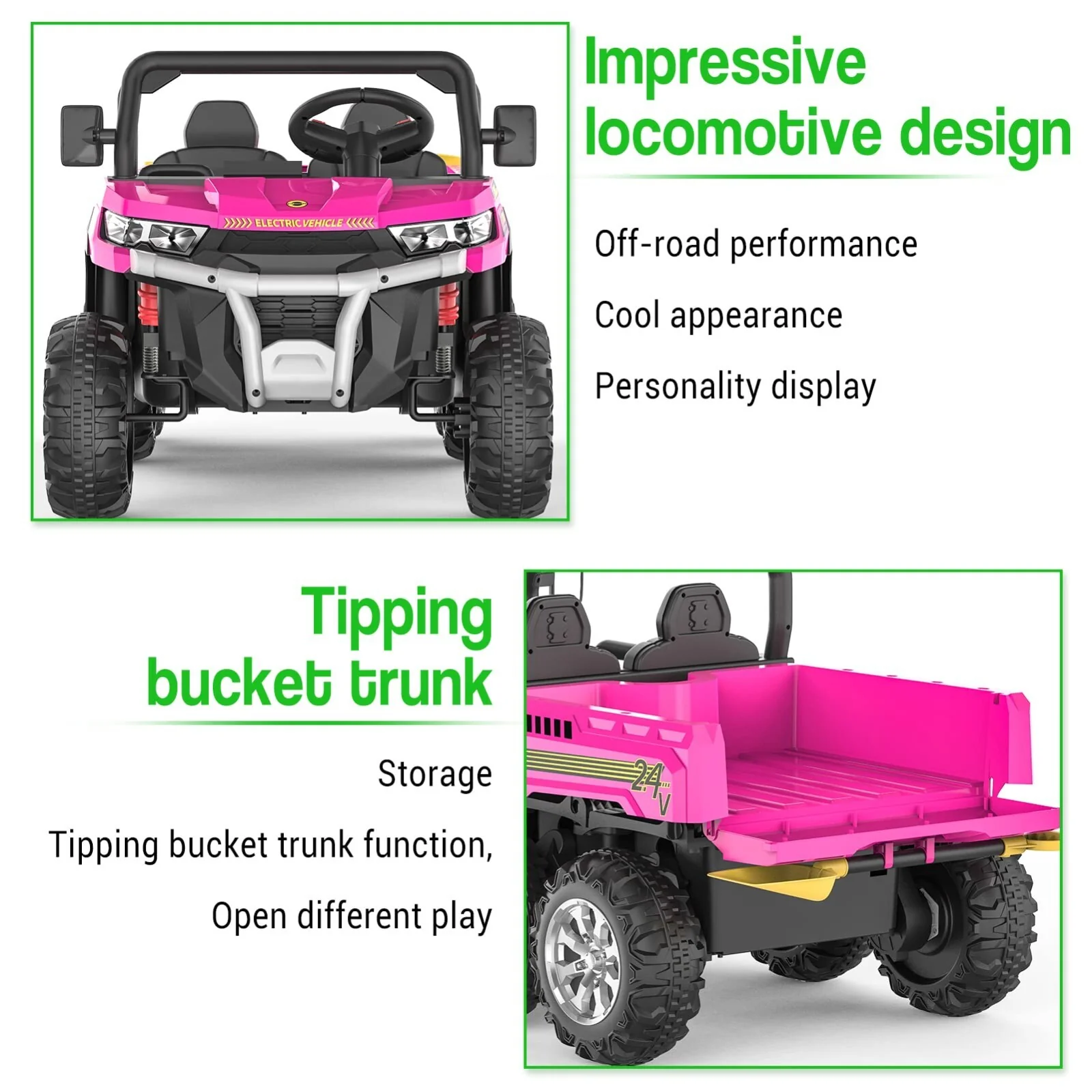 2-Seater 24V Electric Ride-On Dump Truck 4WD UTV with Parental Remote Control Pink - Image 2