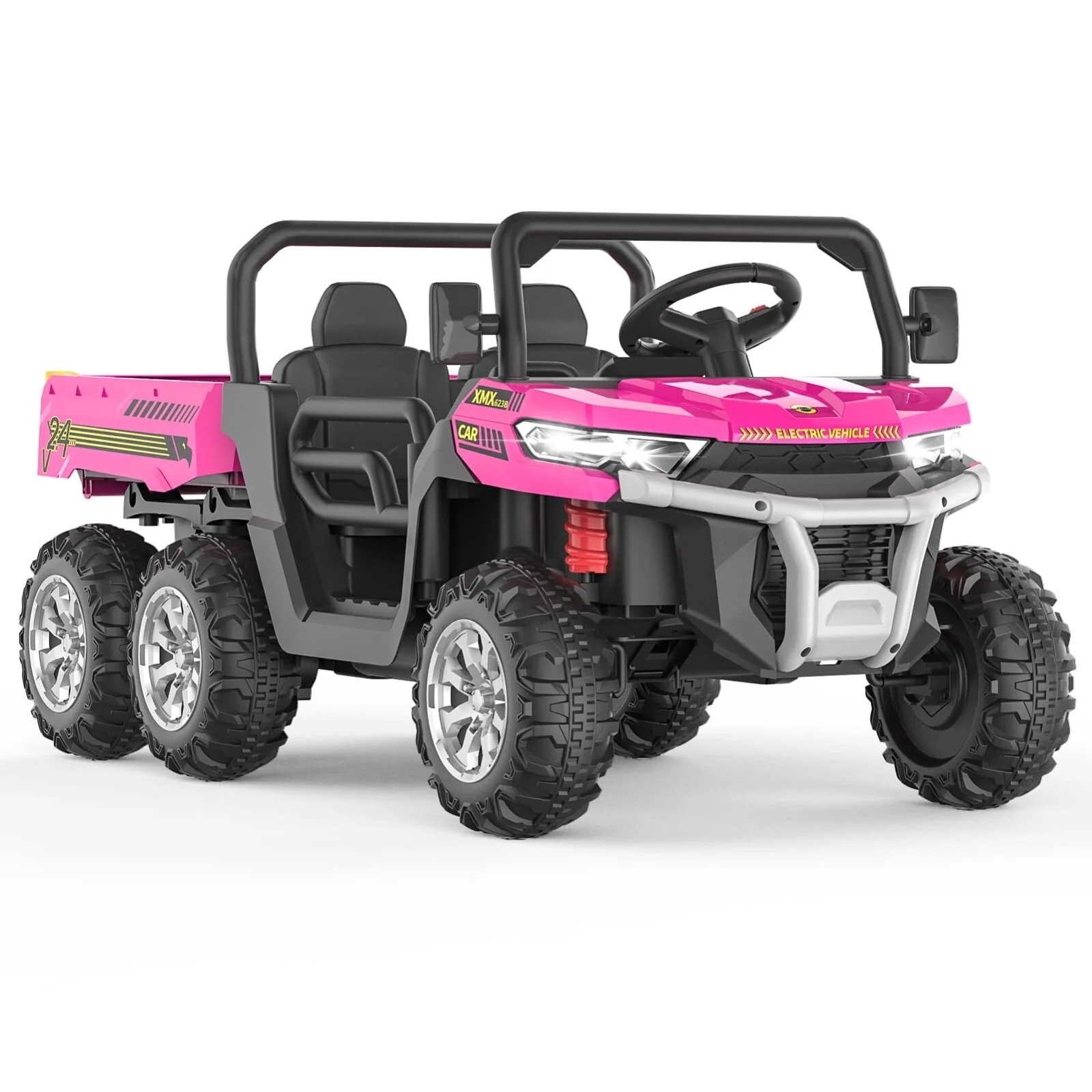 2-Seater 24V Electric Ride-On Dump Truck 4WD UTV with Parental Remote Control Pink - Image 9