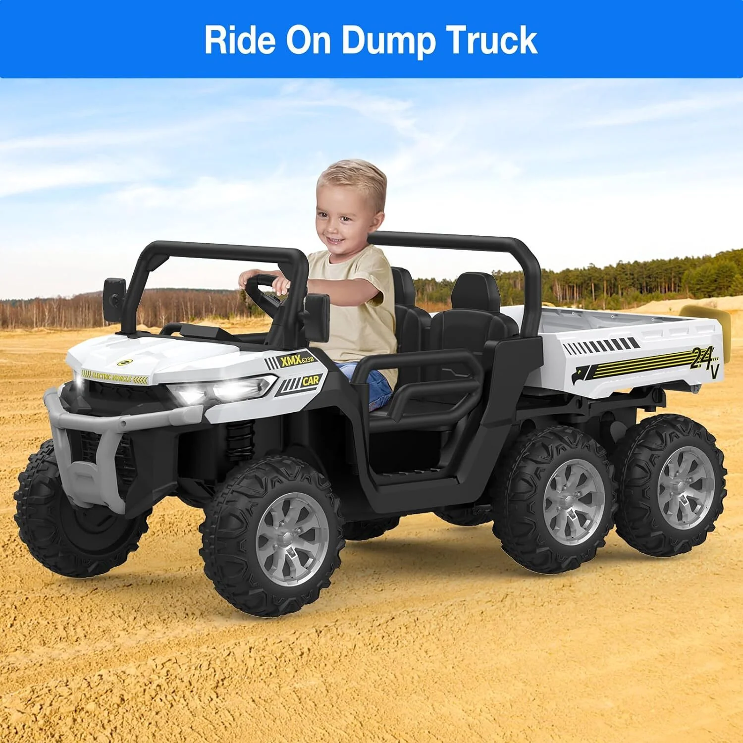 24V Electric 2-Seater Kids Ride-On Dump Truck 4WD Off-Road with Remote and Music - Image 2